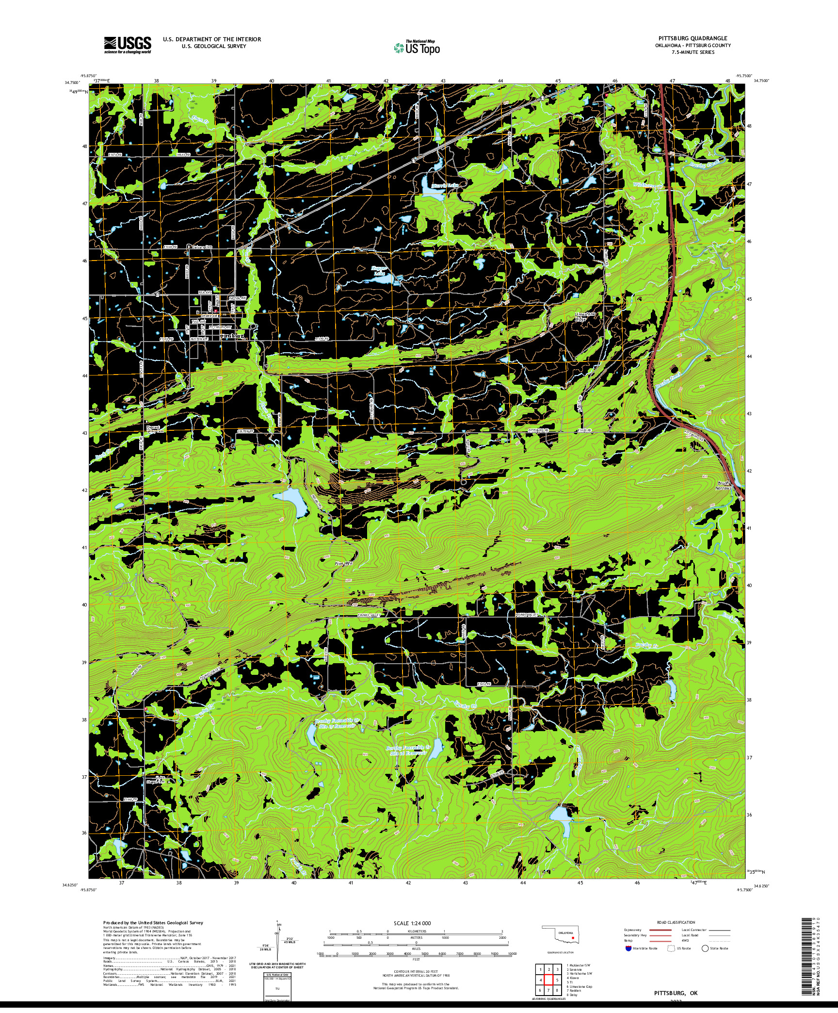 US TOPO 7.5-MINUTE MAP FOR PITTSBURG, OK