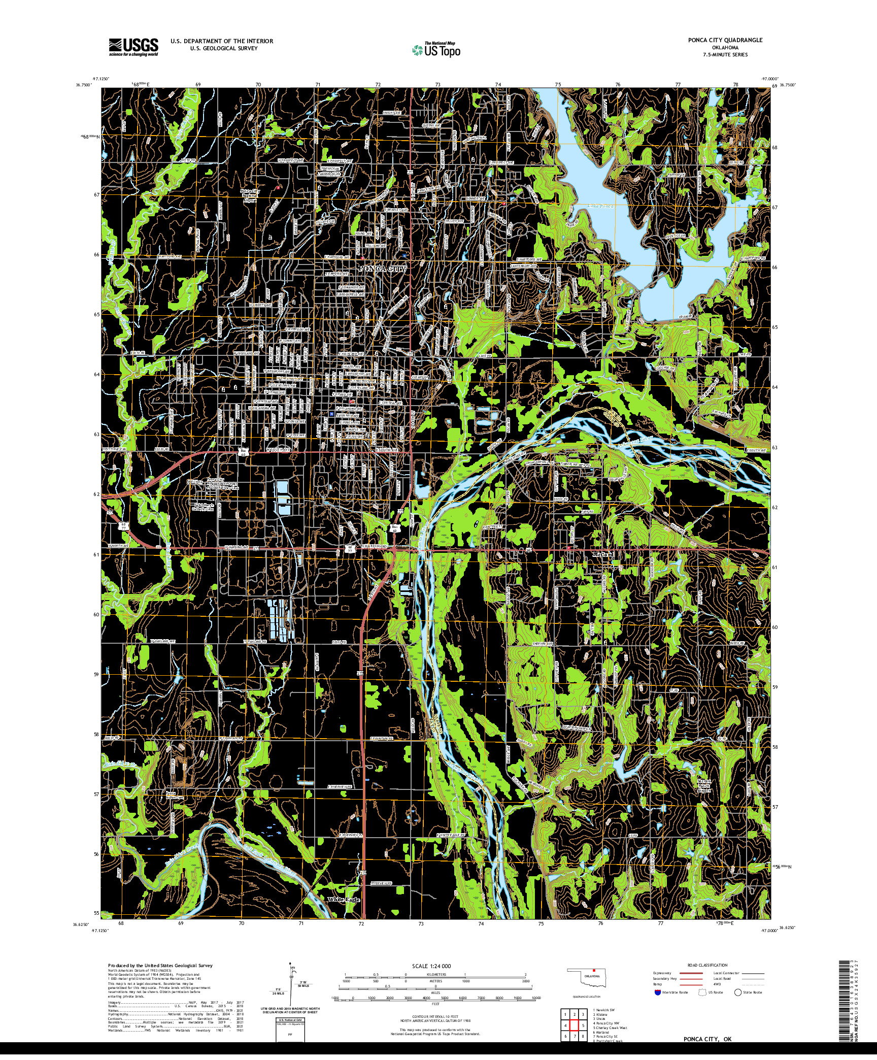 US TOPO 7.5-MINUTE MAP FOR PONCA CITY, OK