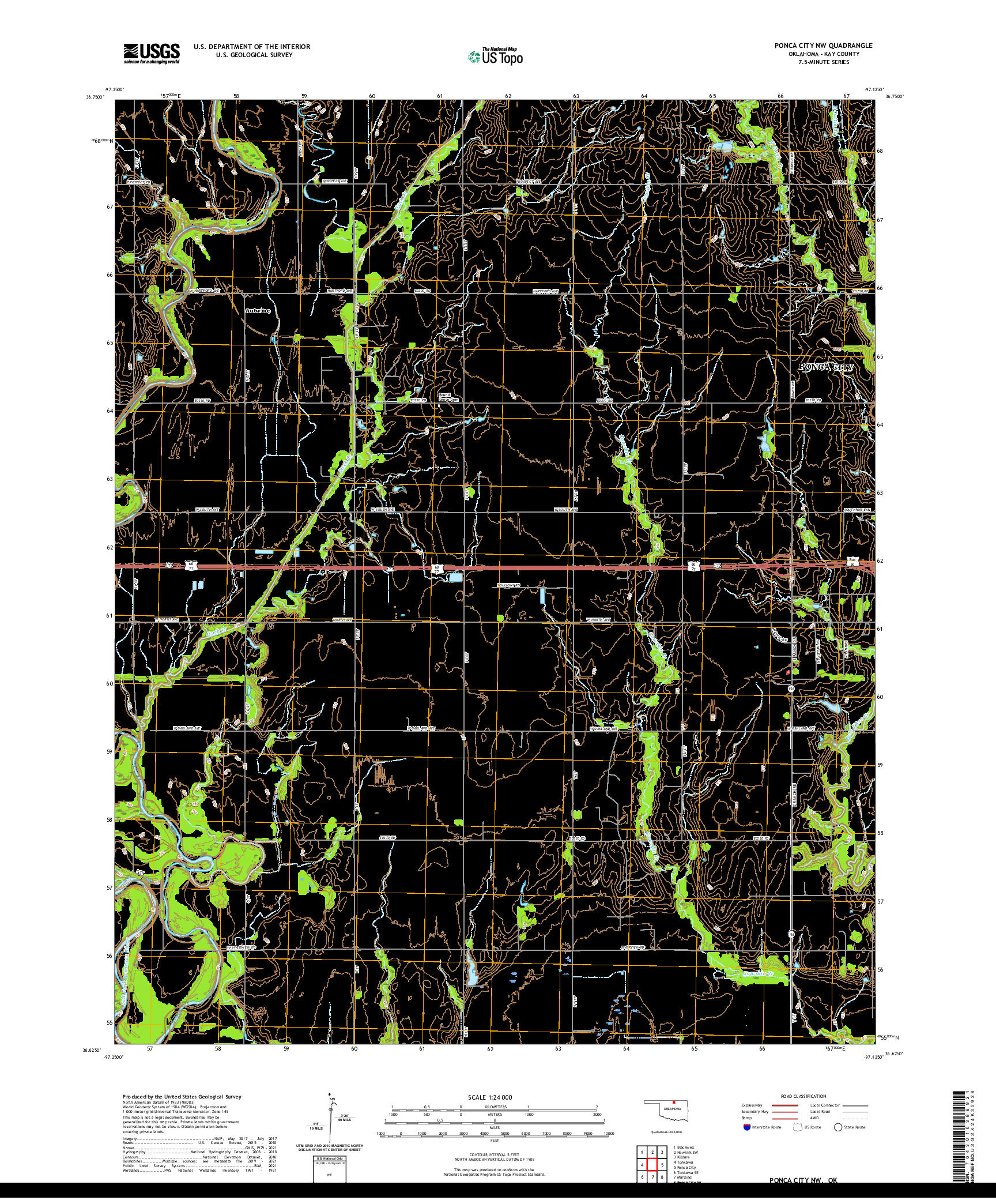 US TOPO 7.5-MINUTE MAP FOR PONCA CITY NW, OK