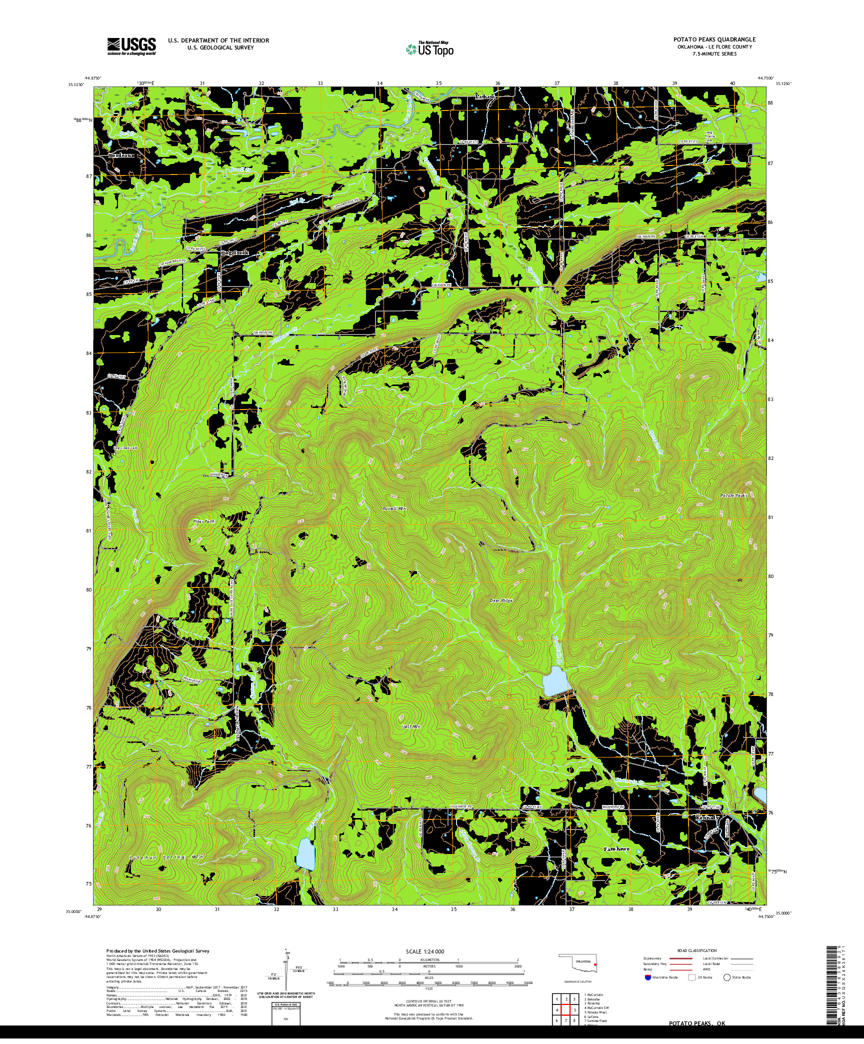 US TOPO 7.5-MINUTE MAP FOR POTATO PEAKS, OK