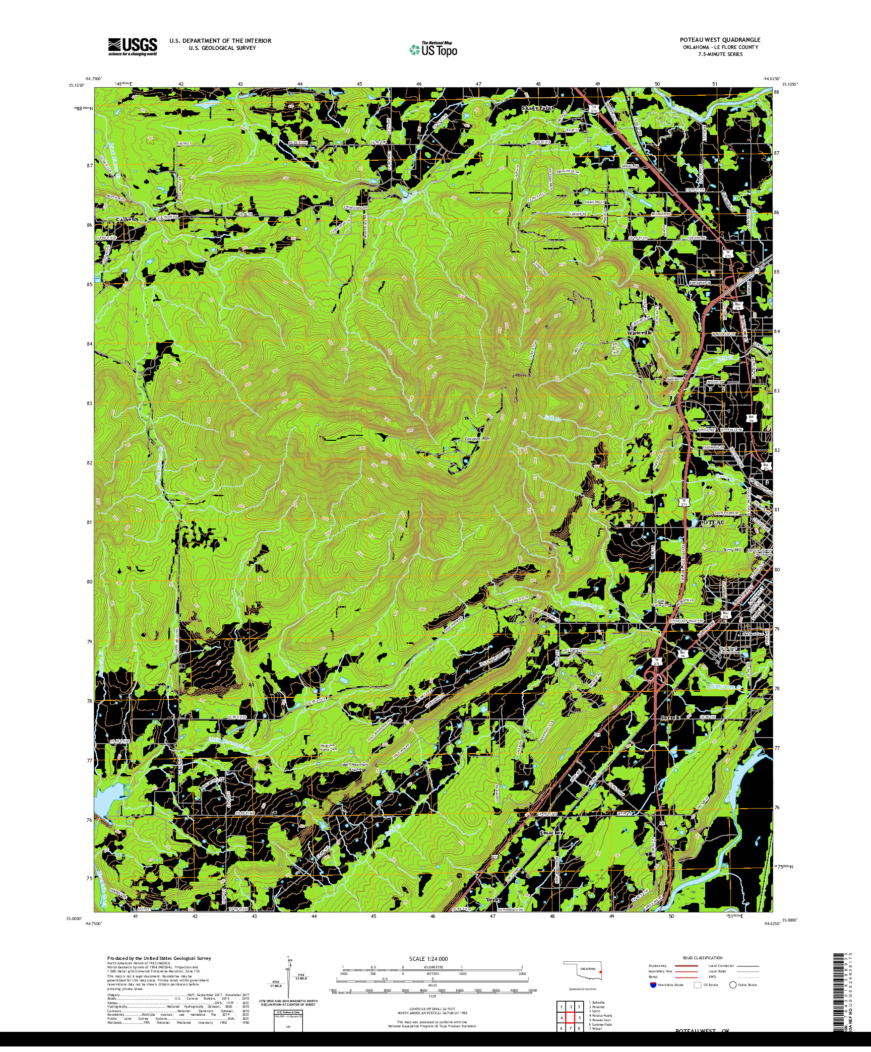 US TOPO 7.5-MINUTE MAP FOR POTEAU WEST, OK