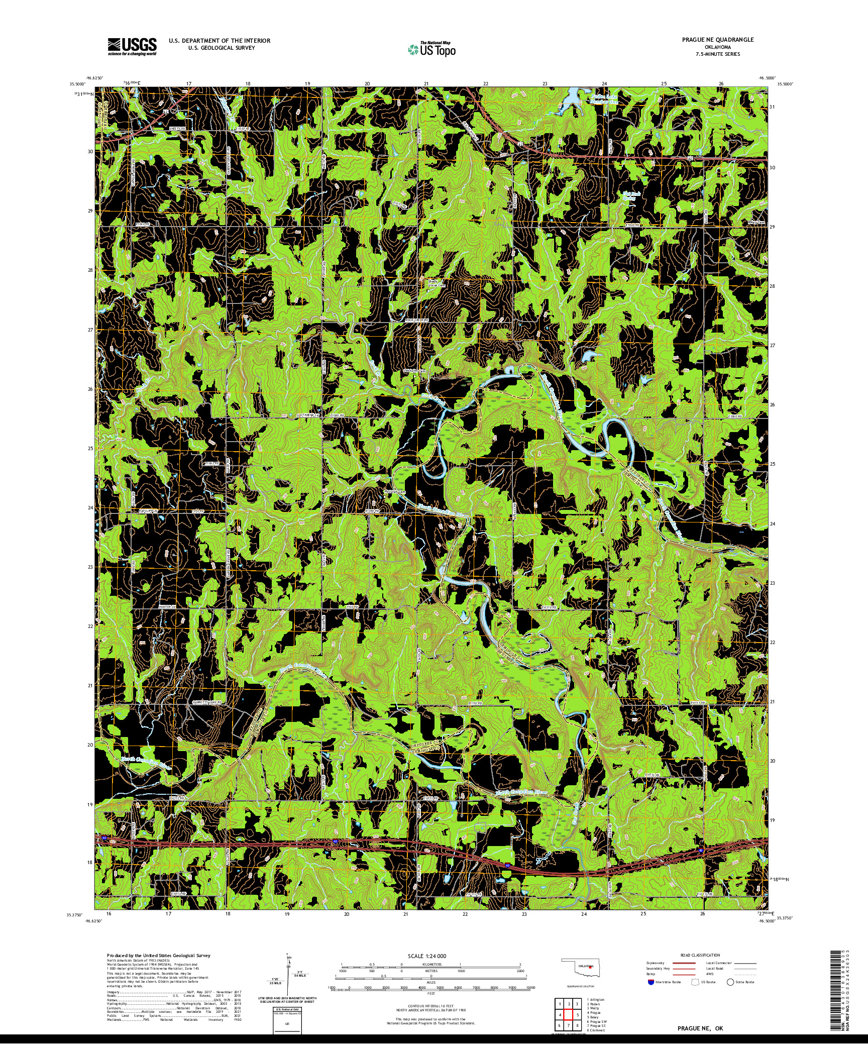 US TOPO 7.5-MINUTE MAP FOR PRAGUE NE, OK