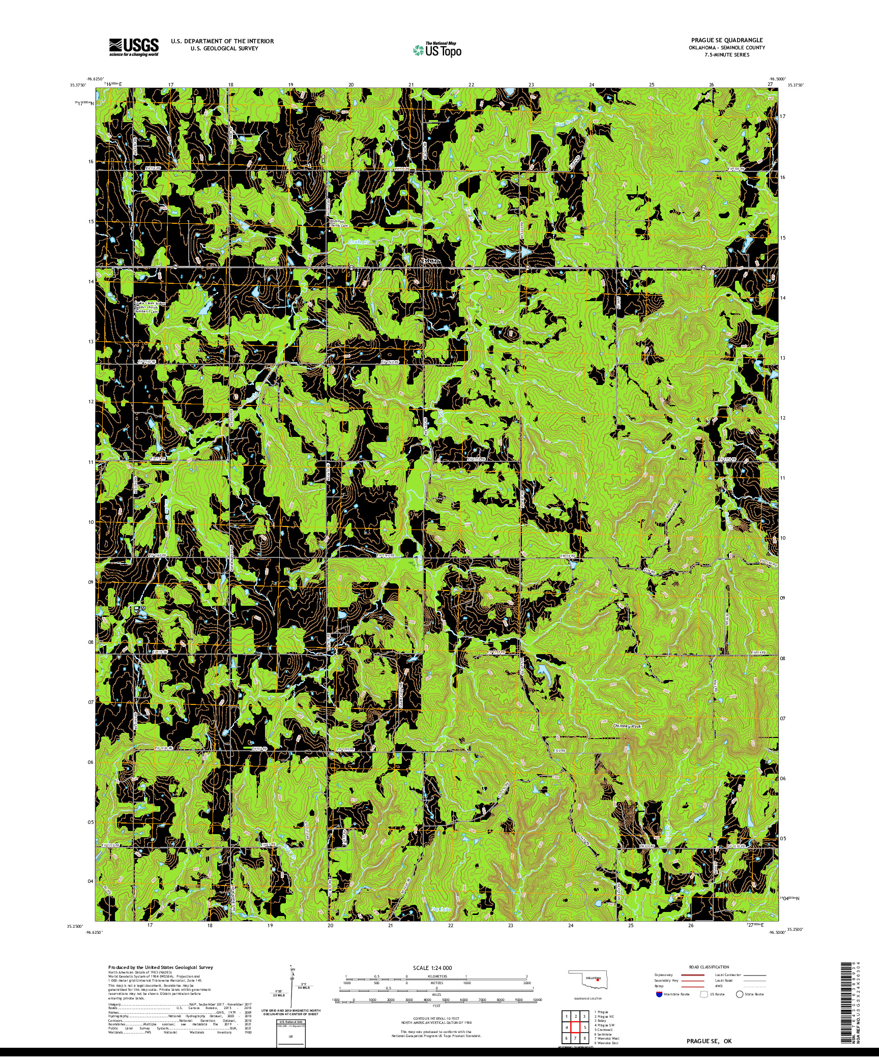 US TOPO 7.5-MINUTE MAP FOR PRAGUE SE, OK