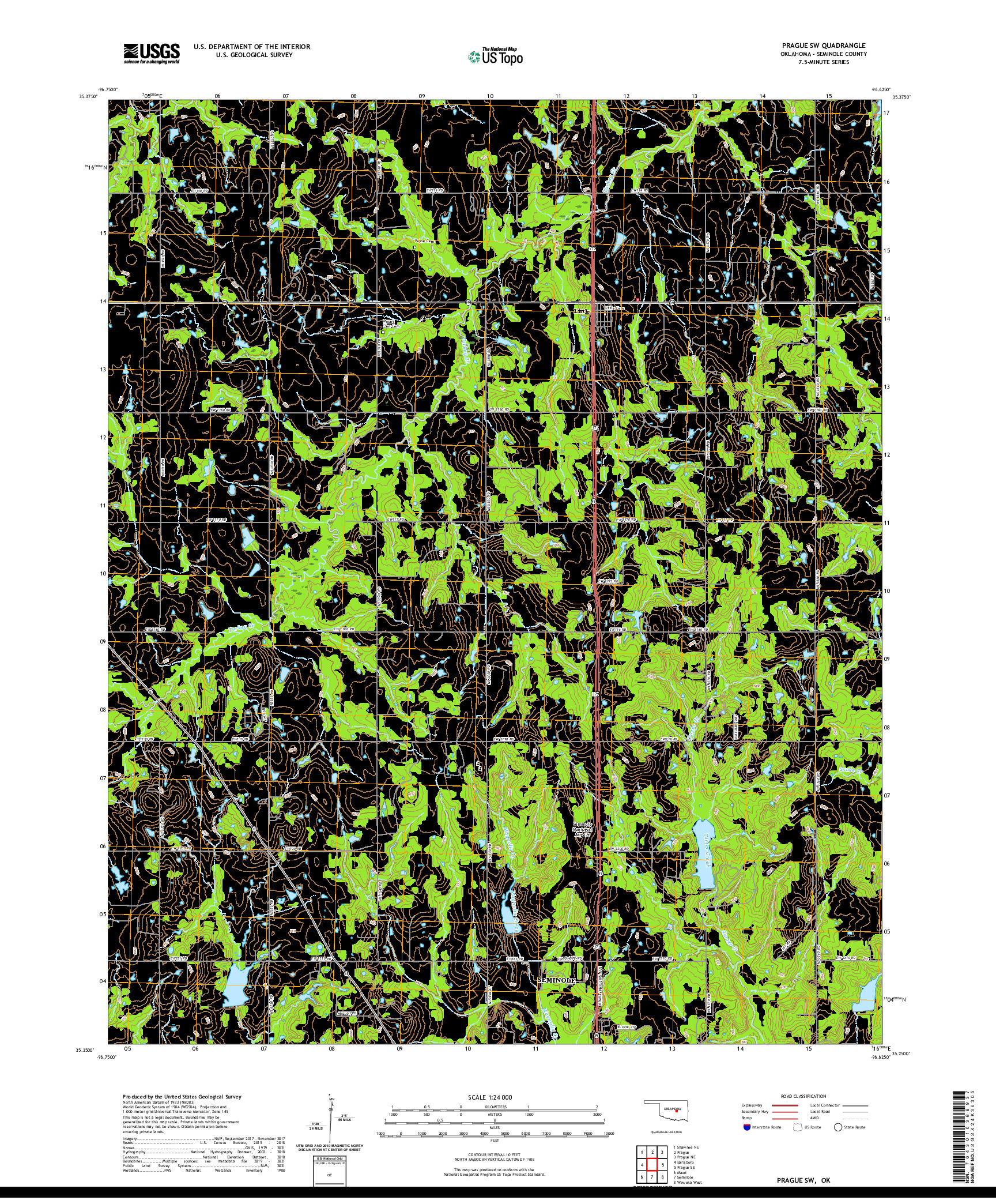 US TOPO 7.5-MINUTE MAP FOR PRAGUE SW, OK