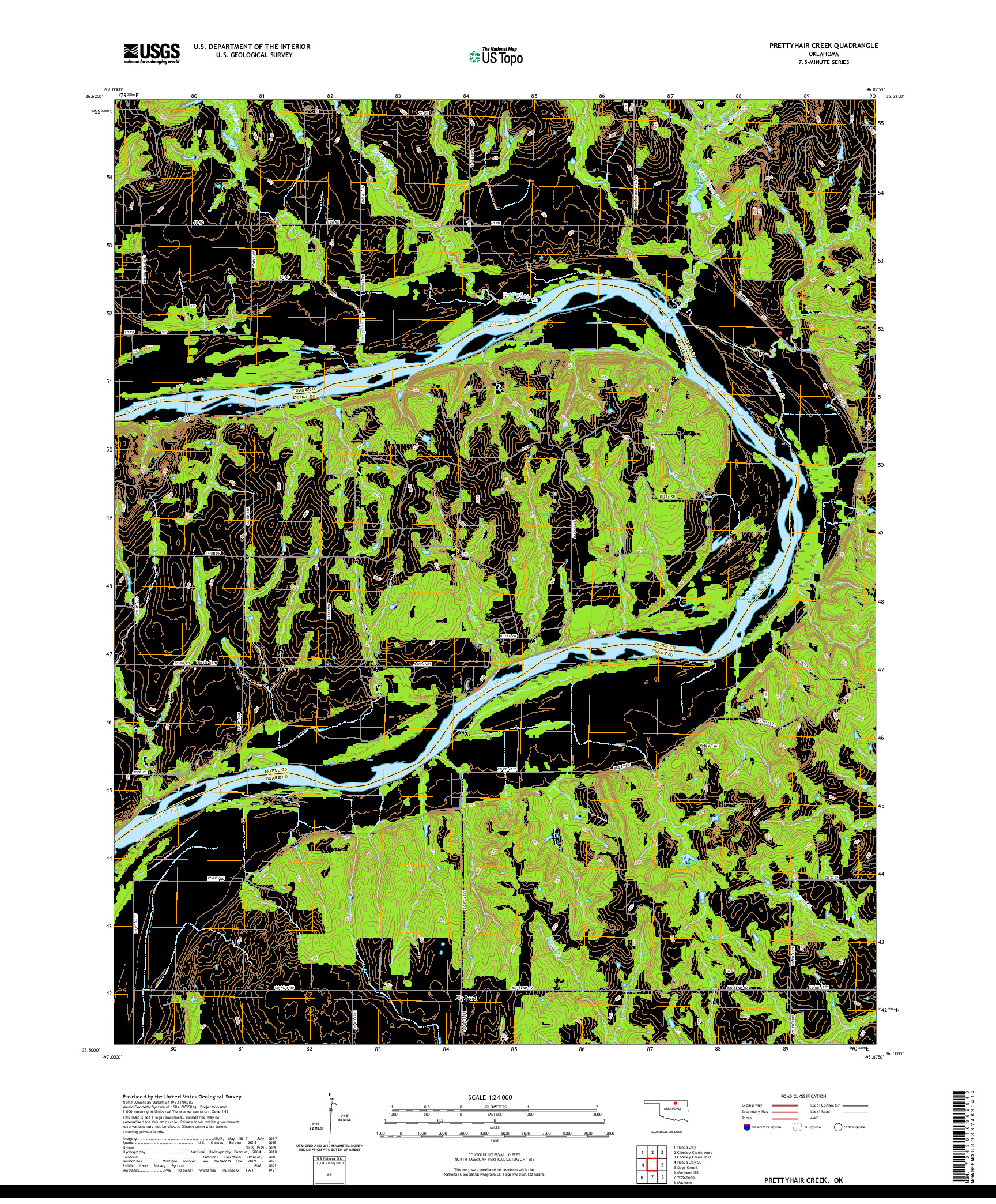 US TOPO 7.5-MINUTE MAP FOR PRETTYHAIR CREEK, OK