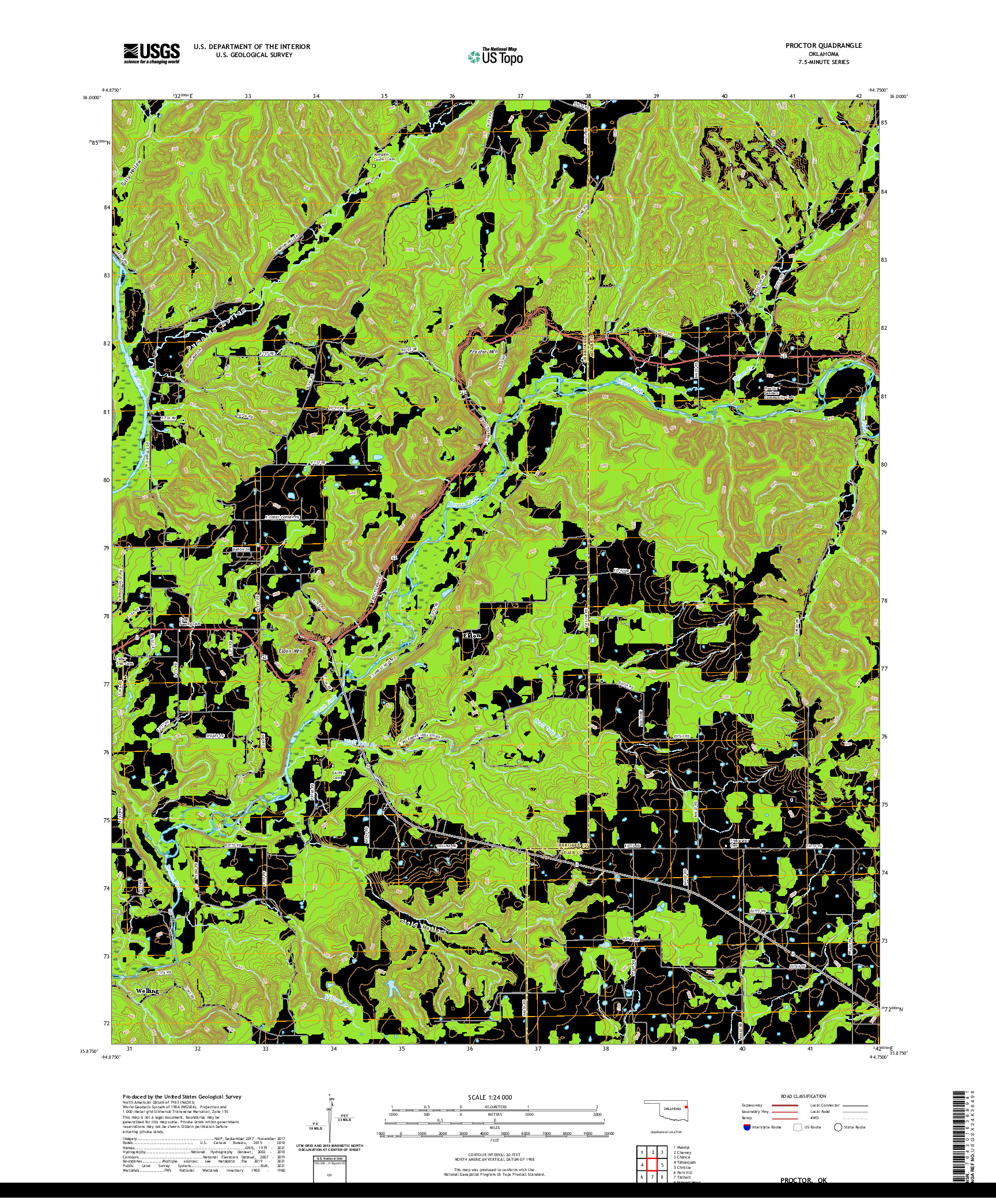 US TOPO 7.5-MINUTE MAP FOR PROCTOR, OK