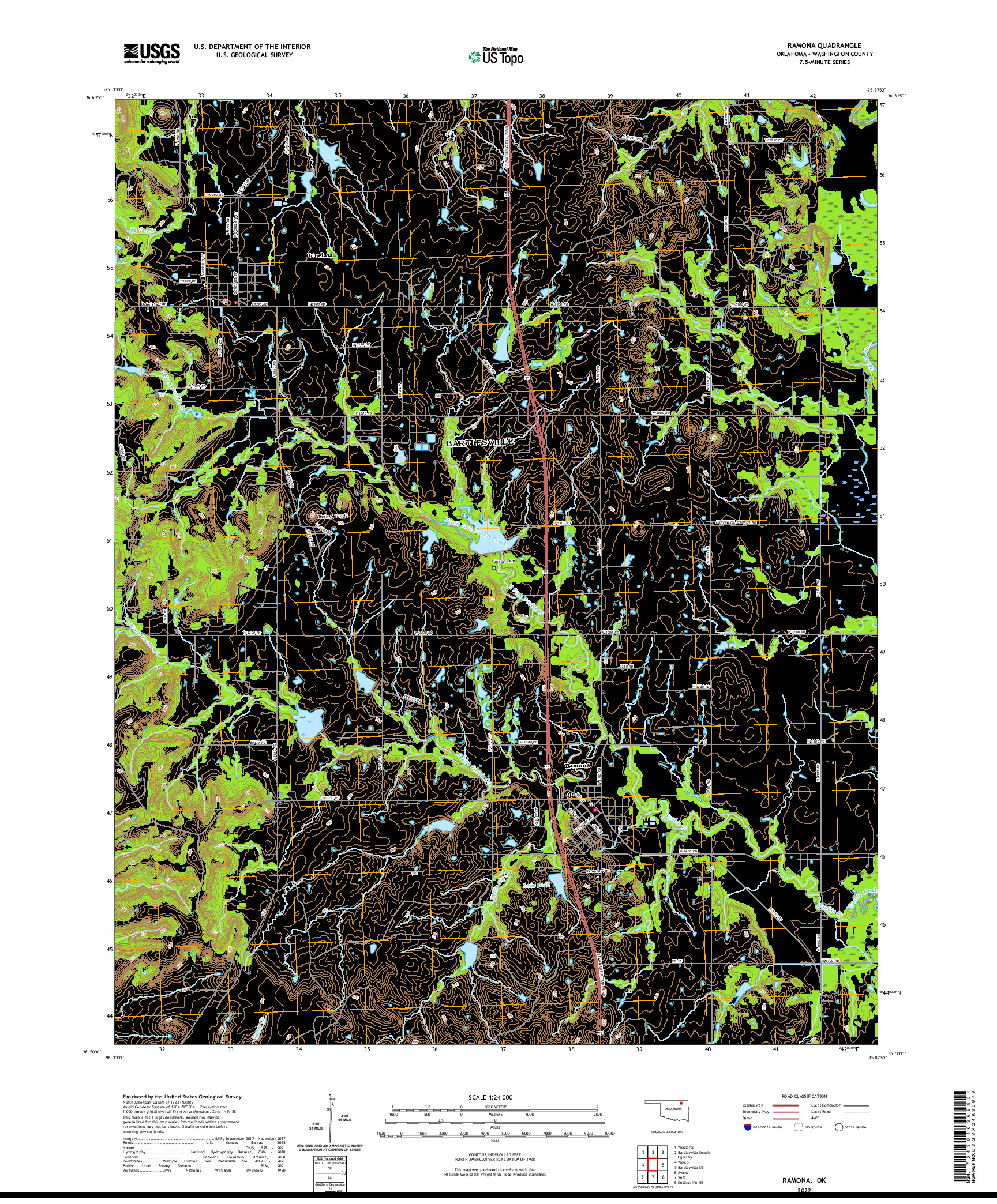 US TOPO 7.5-MINUTE MAP FOR RAMONA, OK