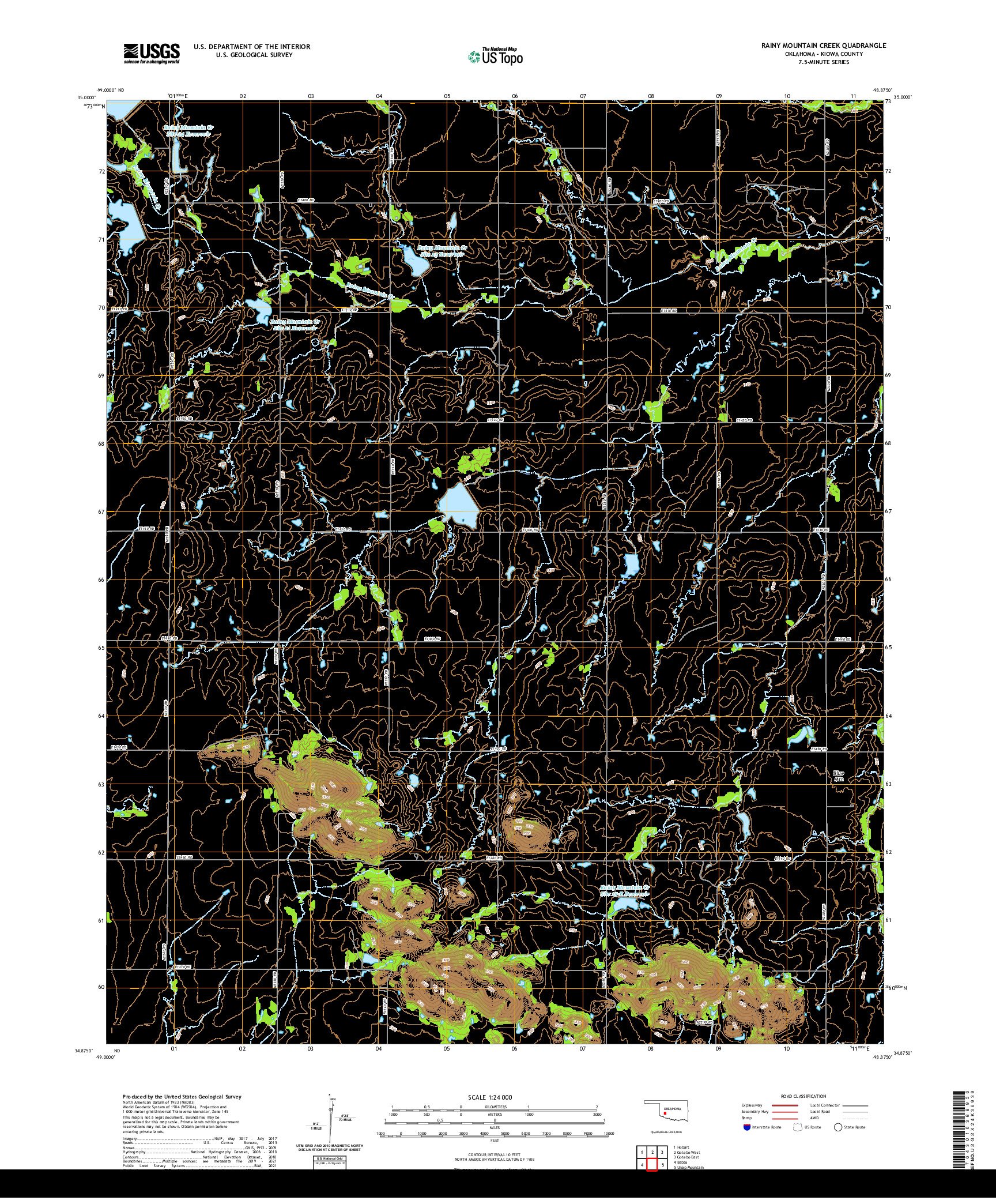 US TOPO 7.5-MINUTE MAP FOR RAINY MOUNTAIN CREEK, OK