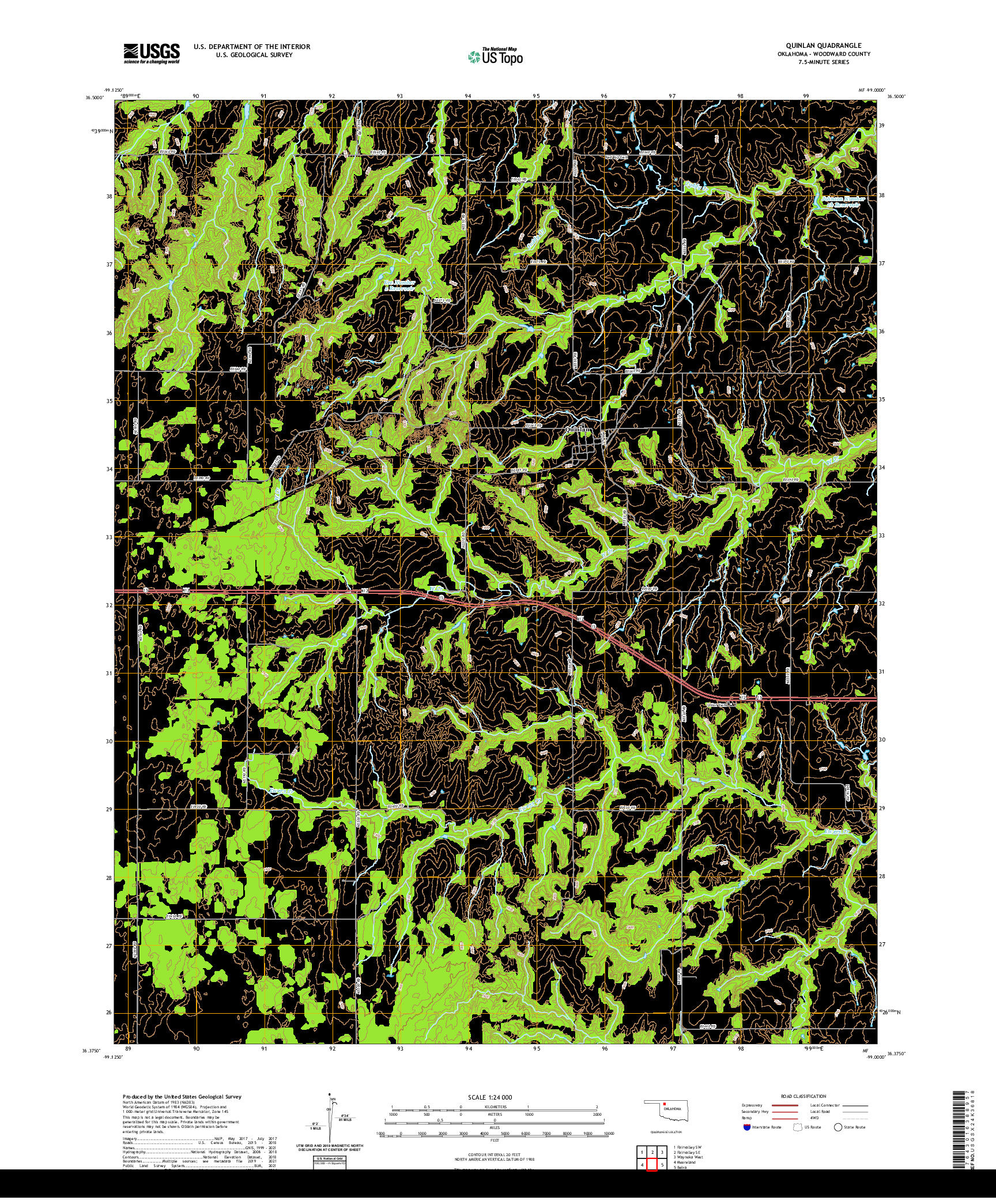 US TOPO 7.5-MINUTE MAP FOR QUINLAN, OK