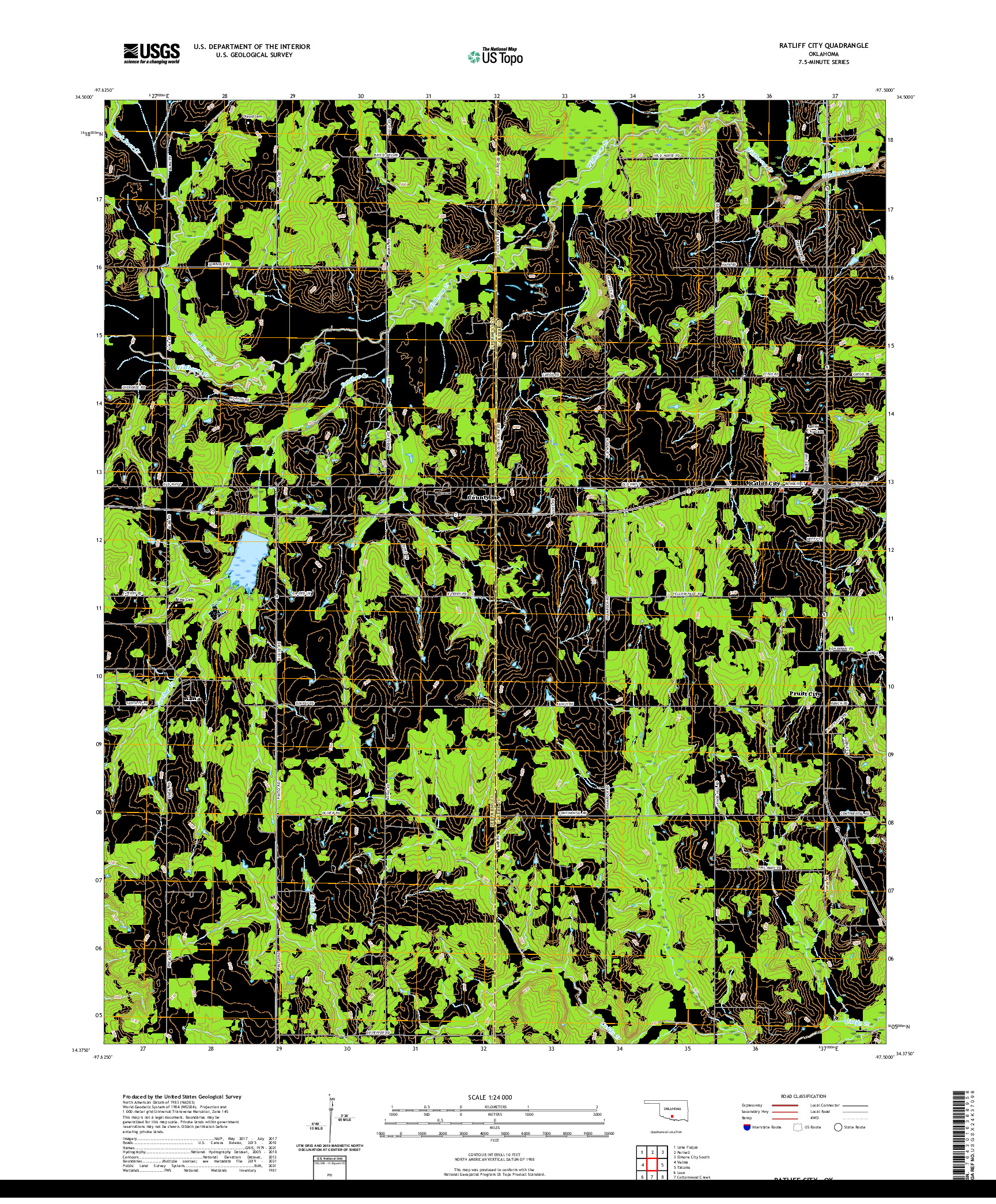 US TOPO 7.5-MINUTE MAP FOR RATLIFF CITY, OK