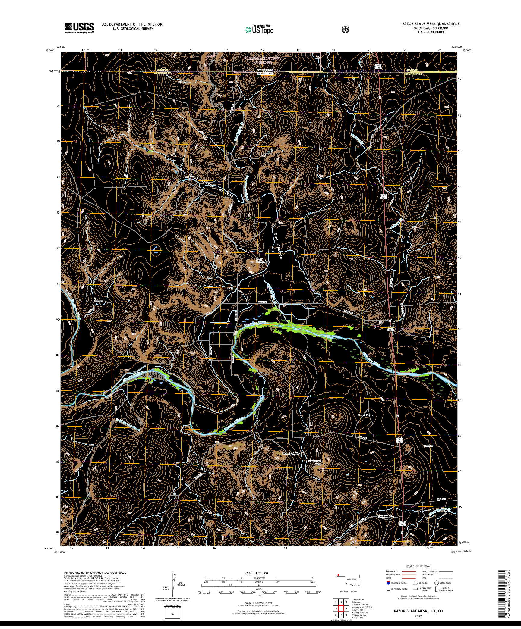 US TOPO 7.5-MINUTE MAP FOR RAZOR BLADE MESA, OK,CO