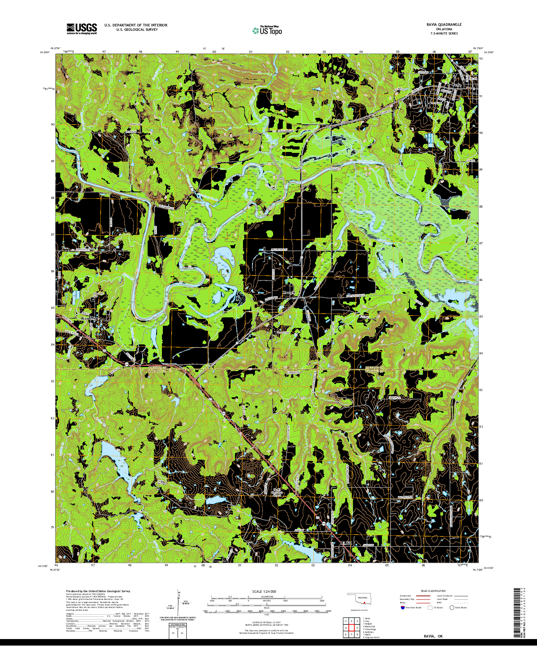 US TOPO 7.5-MINUTE MAP FOR RAVIA, OK