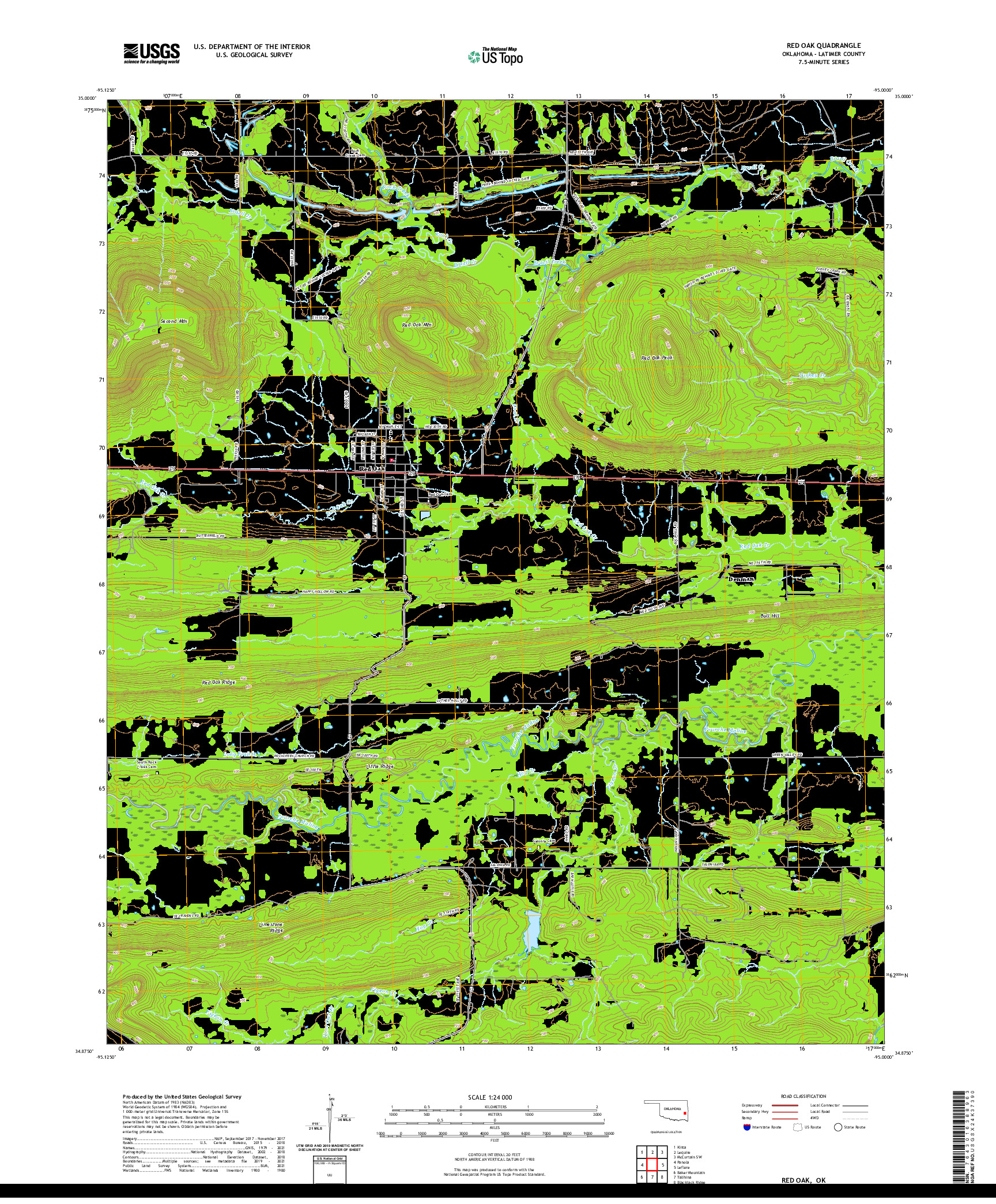 US TOPO 7.5-MINUTE MAP FOR RED OAK, OK