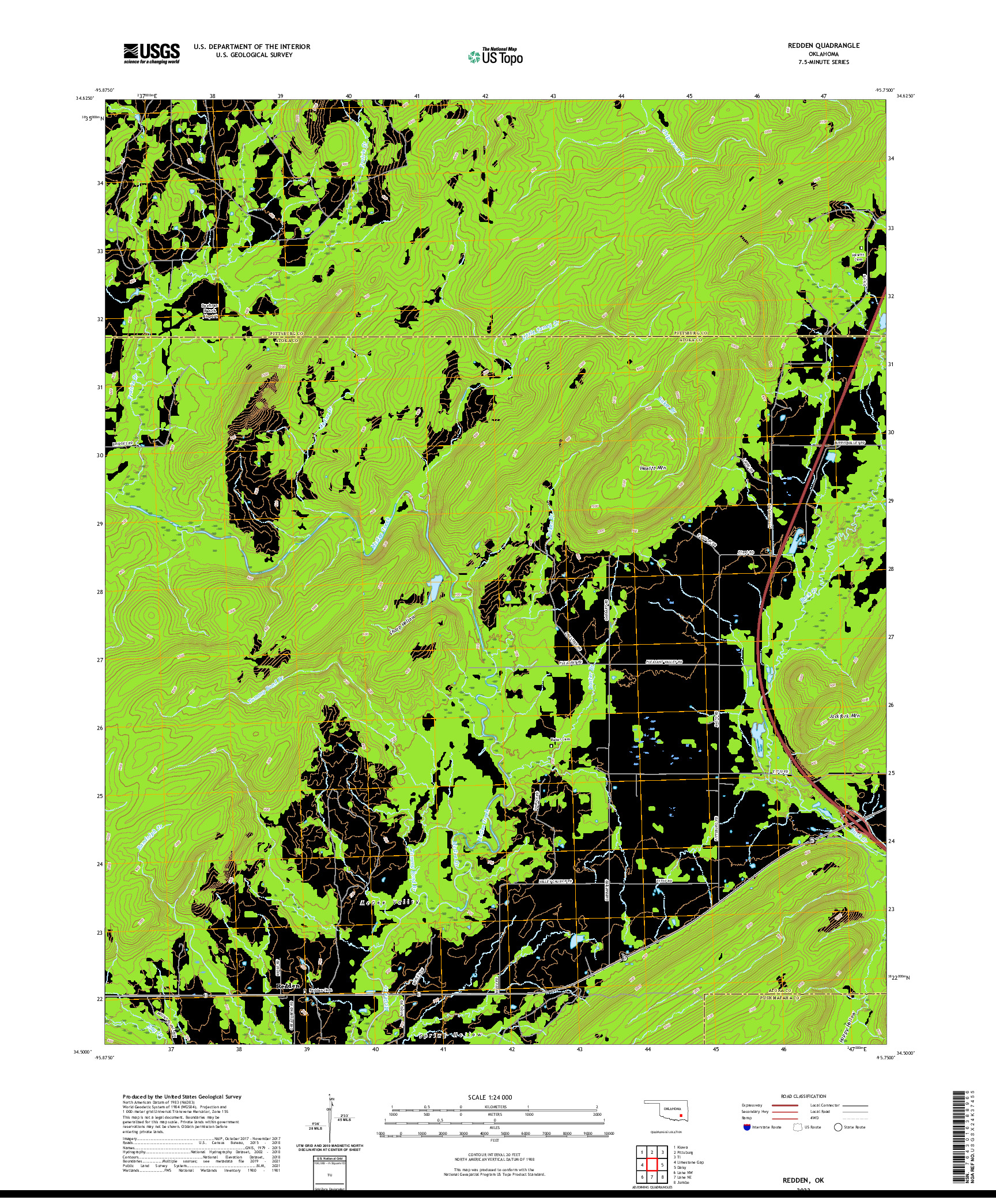 US TOPO 7.5-MINUTE MAP FOR REDDEN, OK