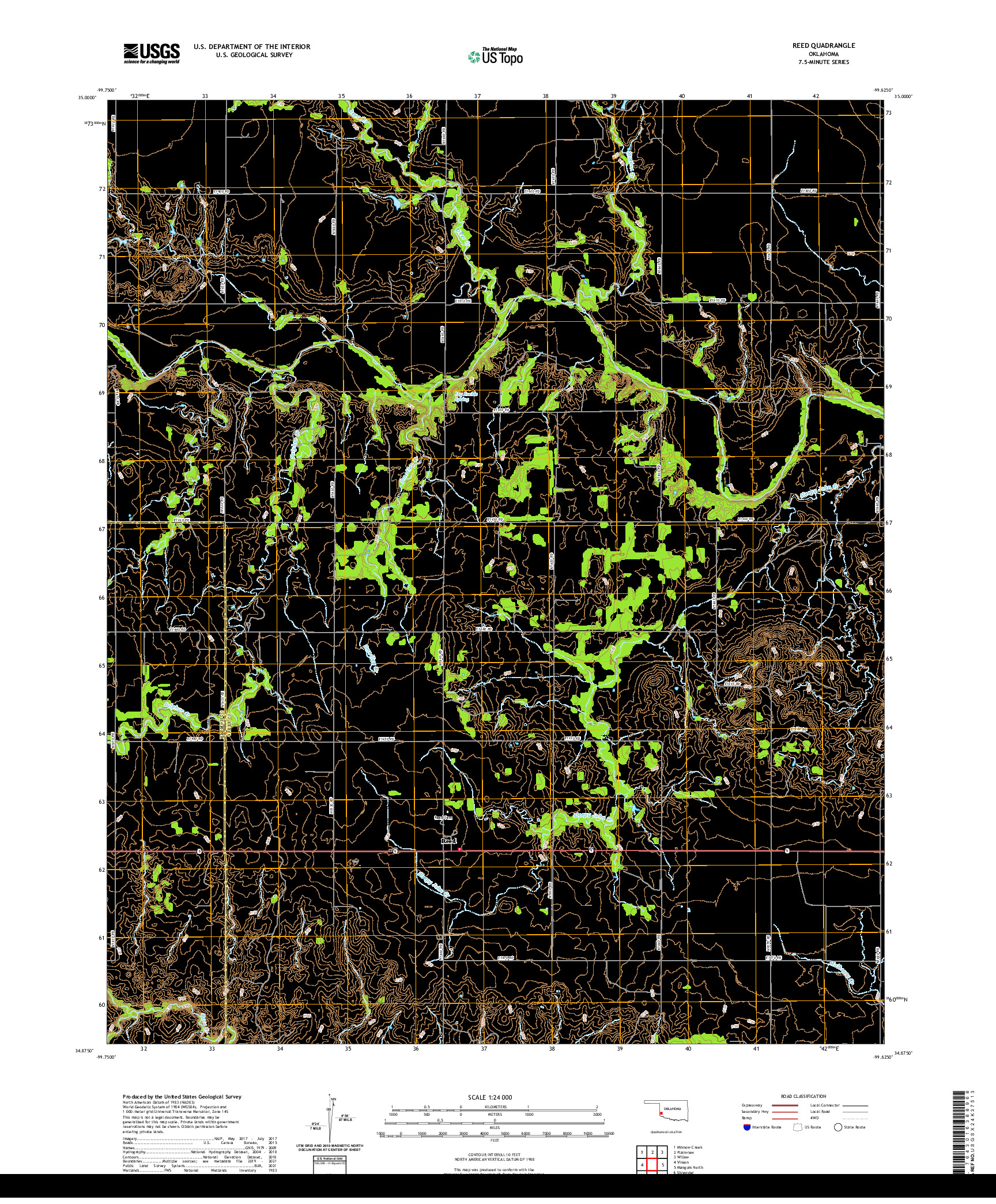 US TOPO 7.5-MINUTE MAP FOR REED, OK