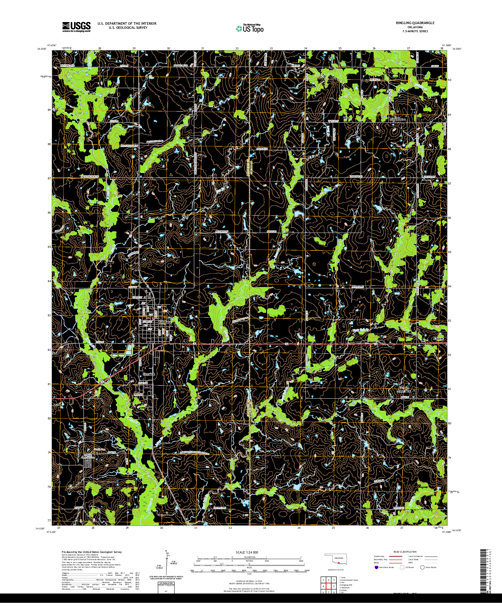 US TOPO 7.5-MINUTE MAP FOR RINGLING, OK