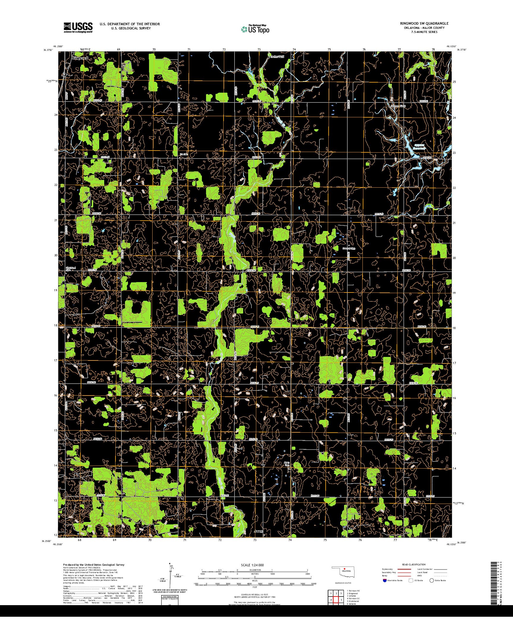 US TOPO 7.5-MINUTE MAP FOR RINGWOOD SW, OK