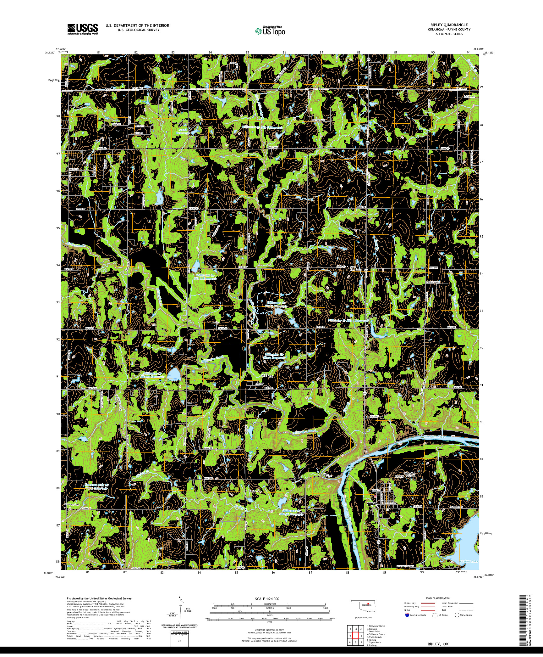 US TOPO 7.5-MINUTE MAP FOR RIPLEY, OK