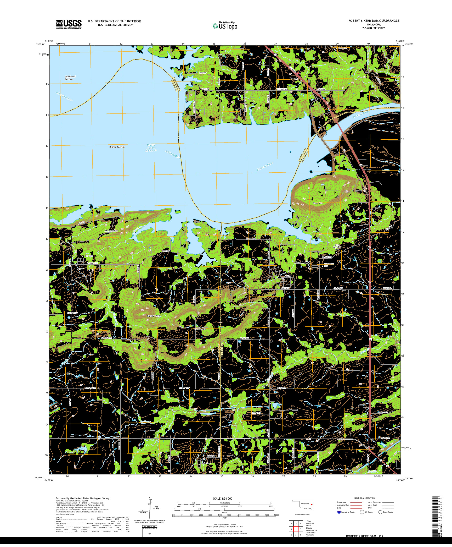 US TOPO 7.5-MINUTE MAP FOR ROBERT S KERR DAM, OK