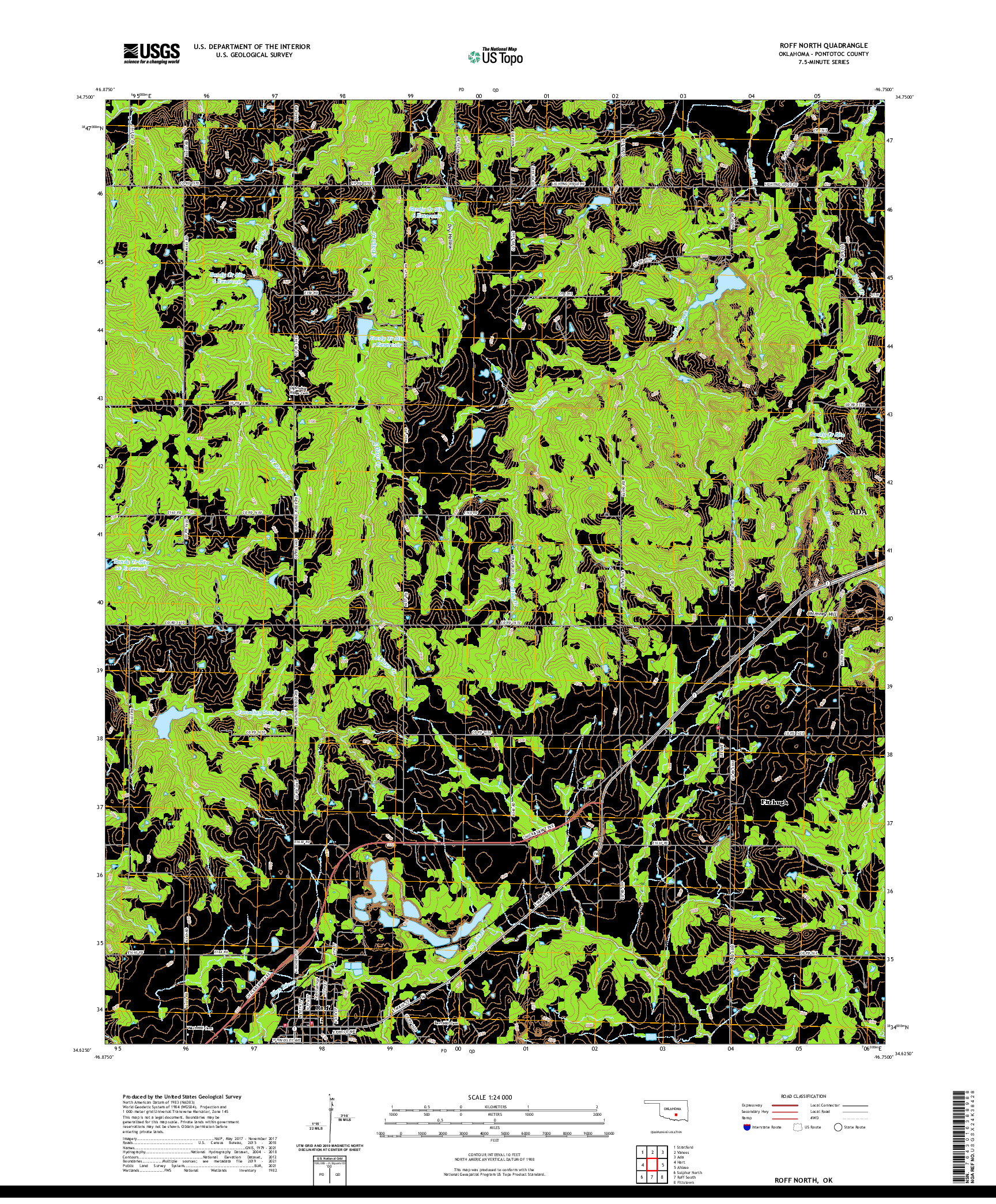 US TOPO 7.5-MINUTE MAP FOR ROFF NORTH, OK