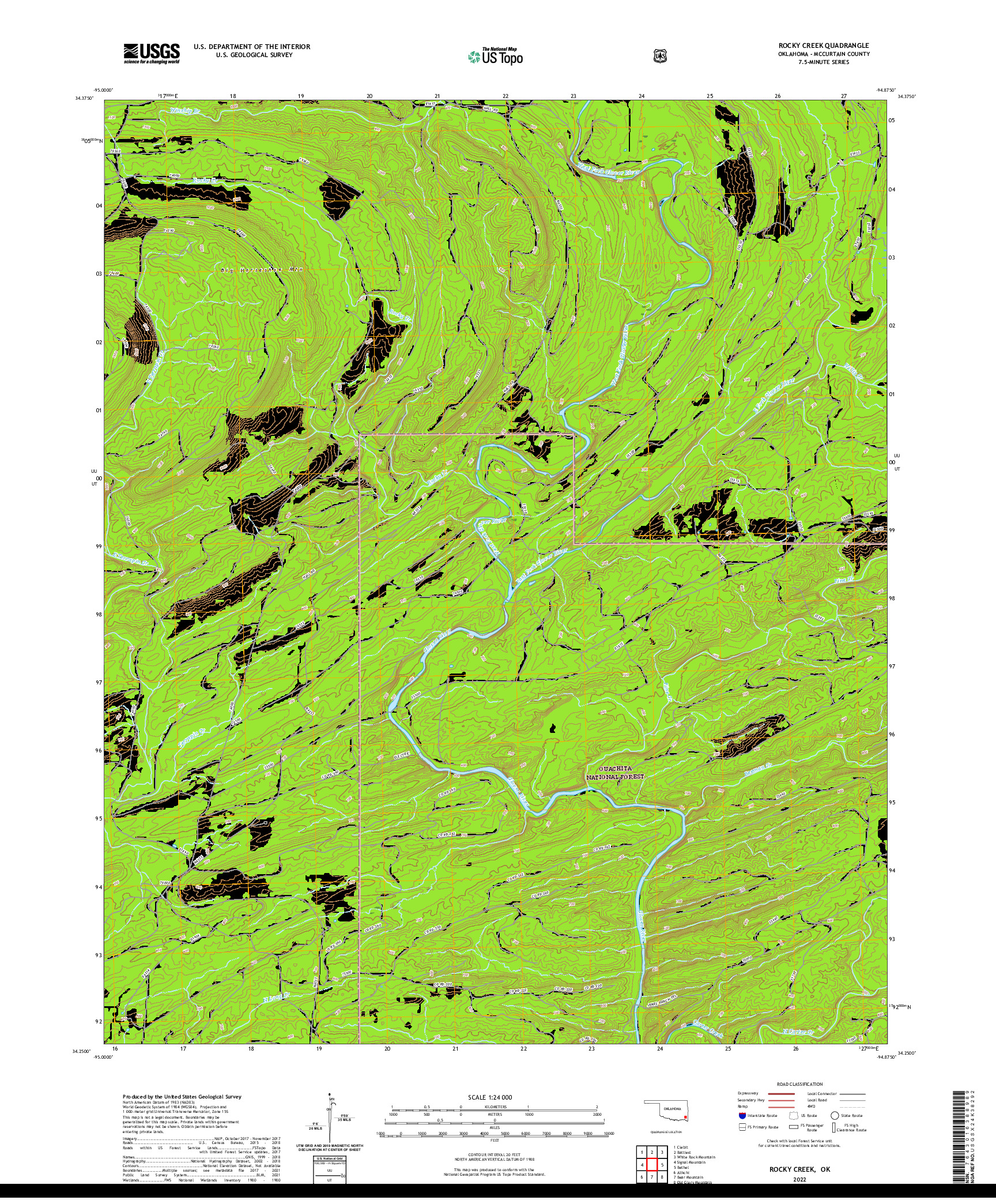 US TOPO 7.5-MINUTE MAP FOR ROCKY CREEK, OK