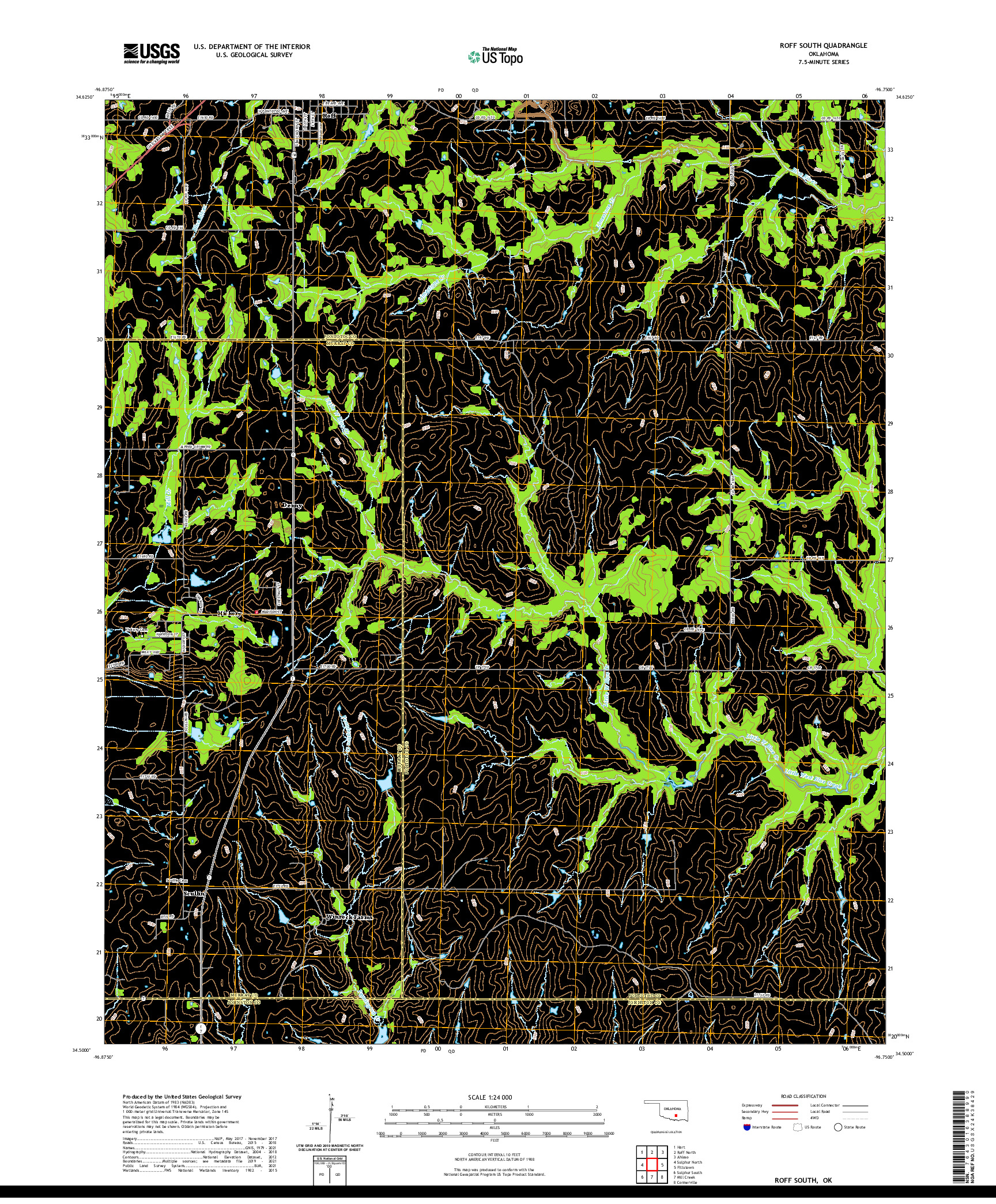 US TOPO 7.5-MINUTE MAP FOR ROFF SOUTH, OK