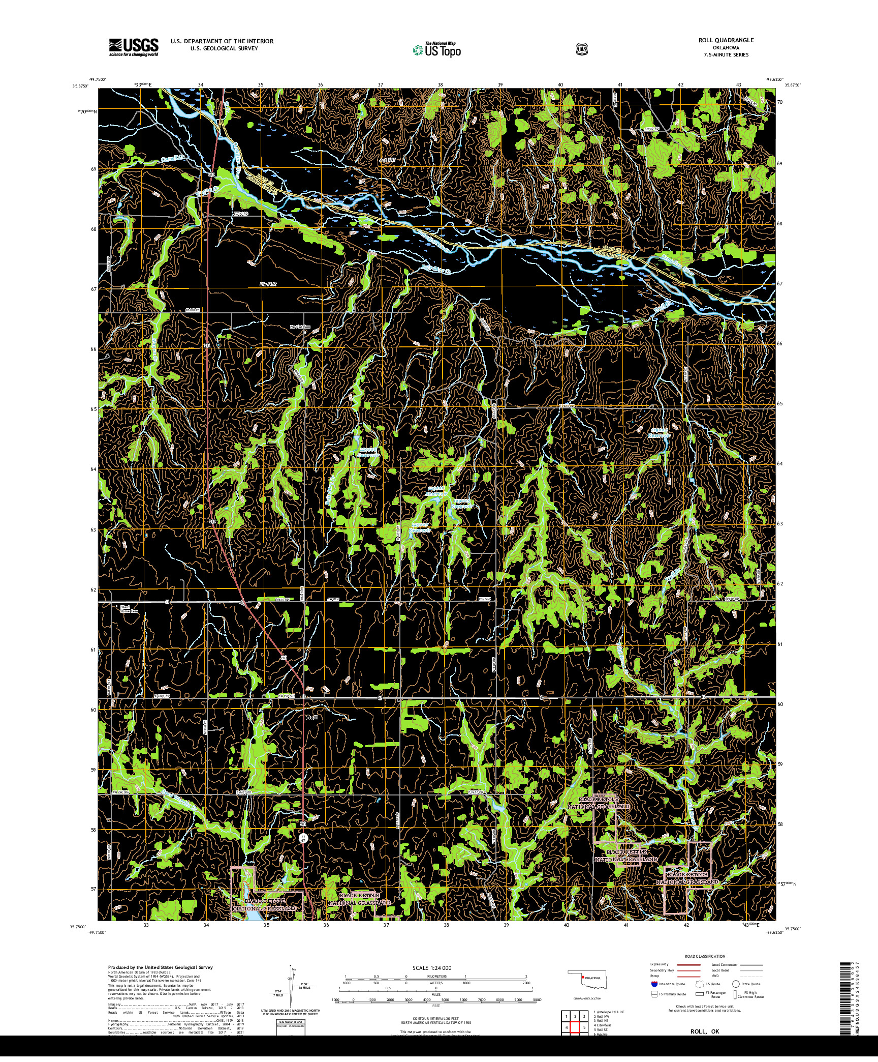 US TOPO 7.5-MINUTE MAP FOR ROLL, OK