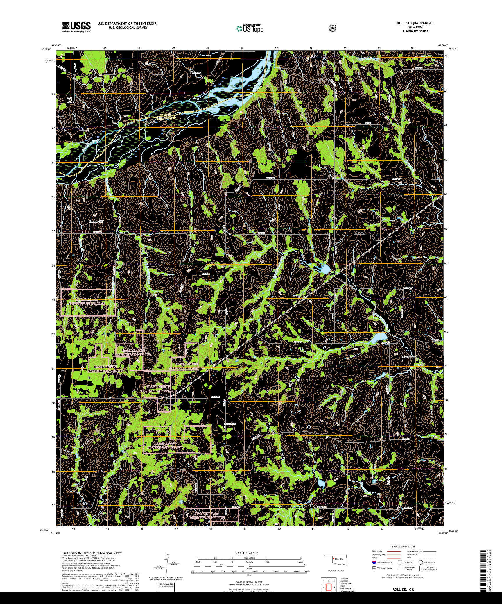 US TOPO 7.5-MINUTE MAP FOR ROLL SE, OK