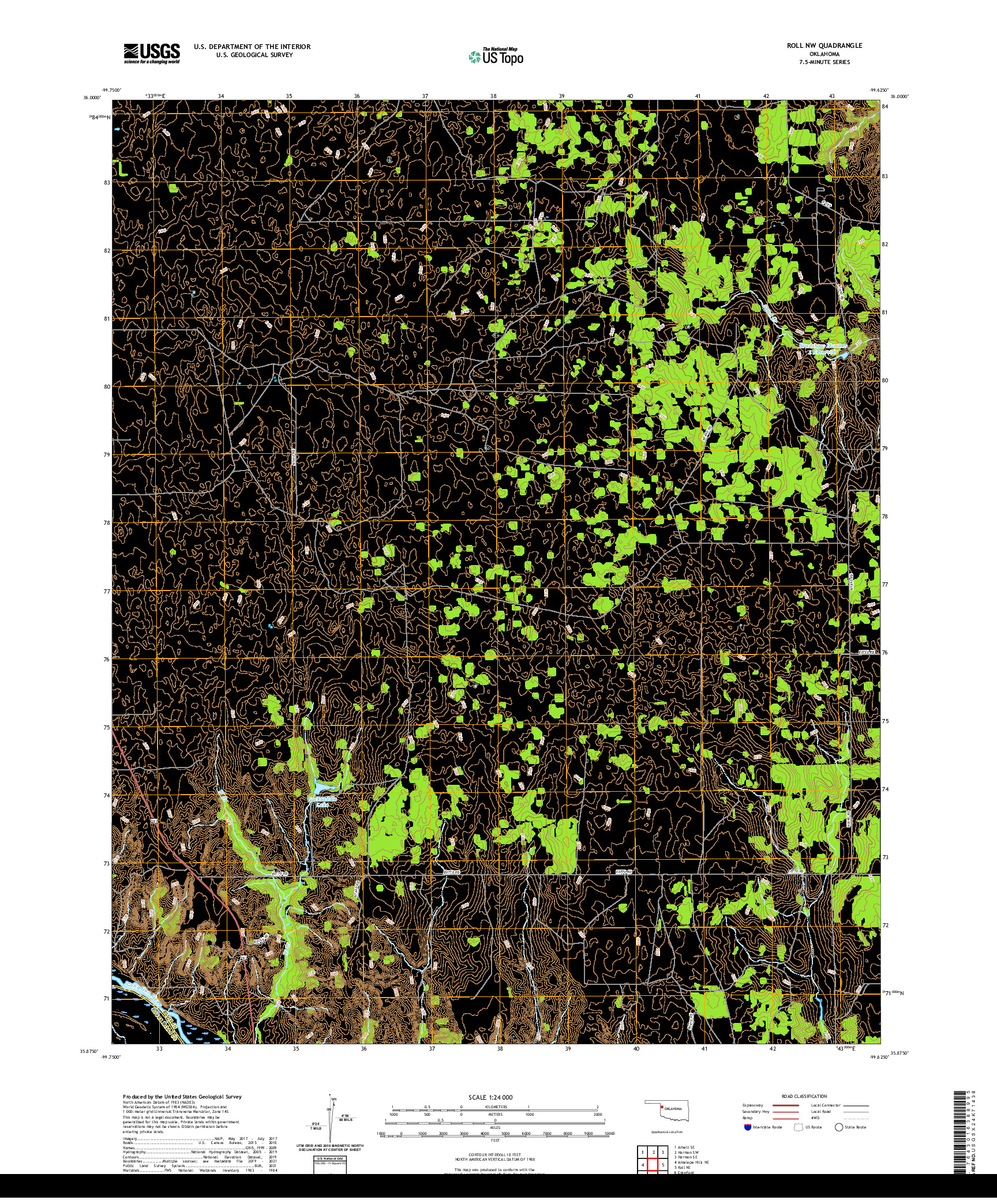 US TOPO 7.5-MINUTE MAP FOR ROLL NW, OK