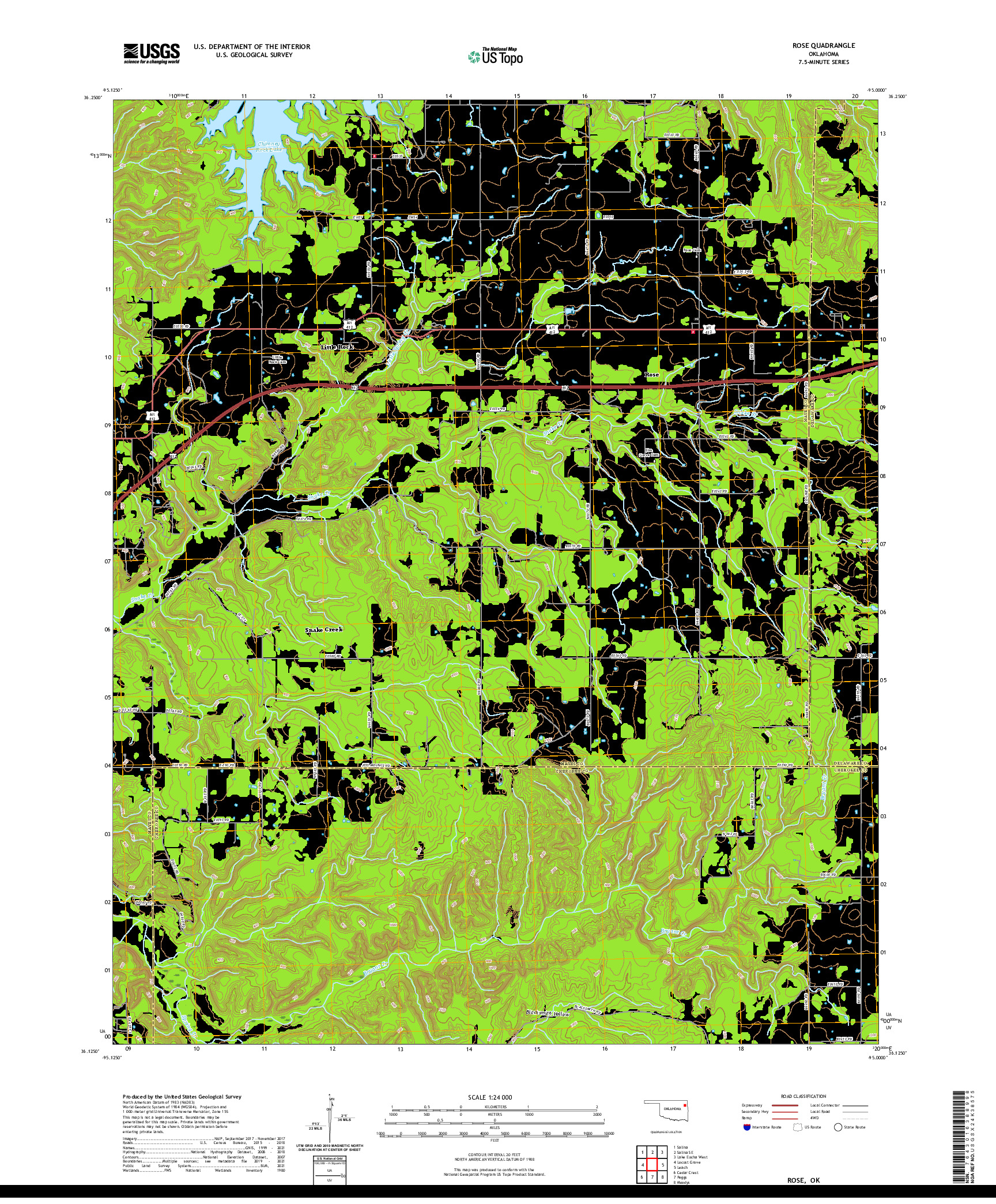 US TOPO 7.5-MINUTE MAP FOR ROSE, OK