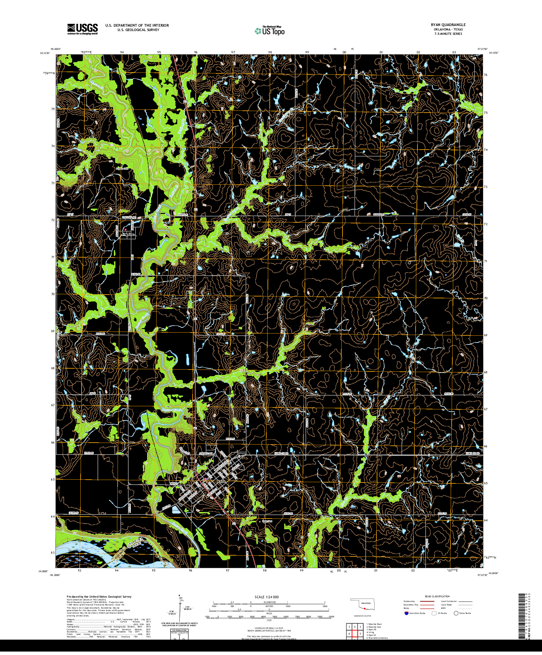 US TOPO 7.5-MINUTE MAP FOR RYAN, OK,TX