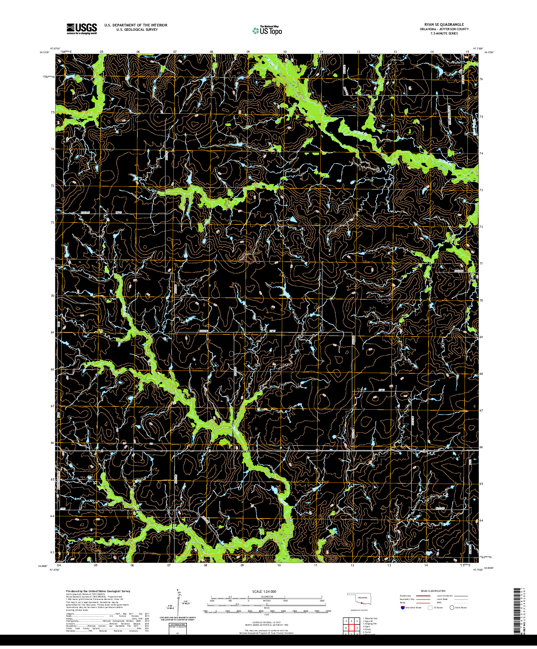 US TOPO 7.5-MINUTE MAP FOR RYAN SE, OK