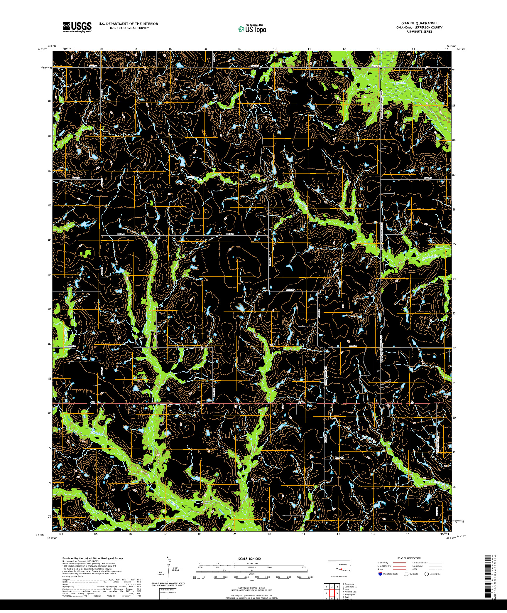 US TOPO 7.5-MINUTE MAP FOR RYAN NE, OK