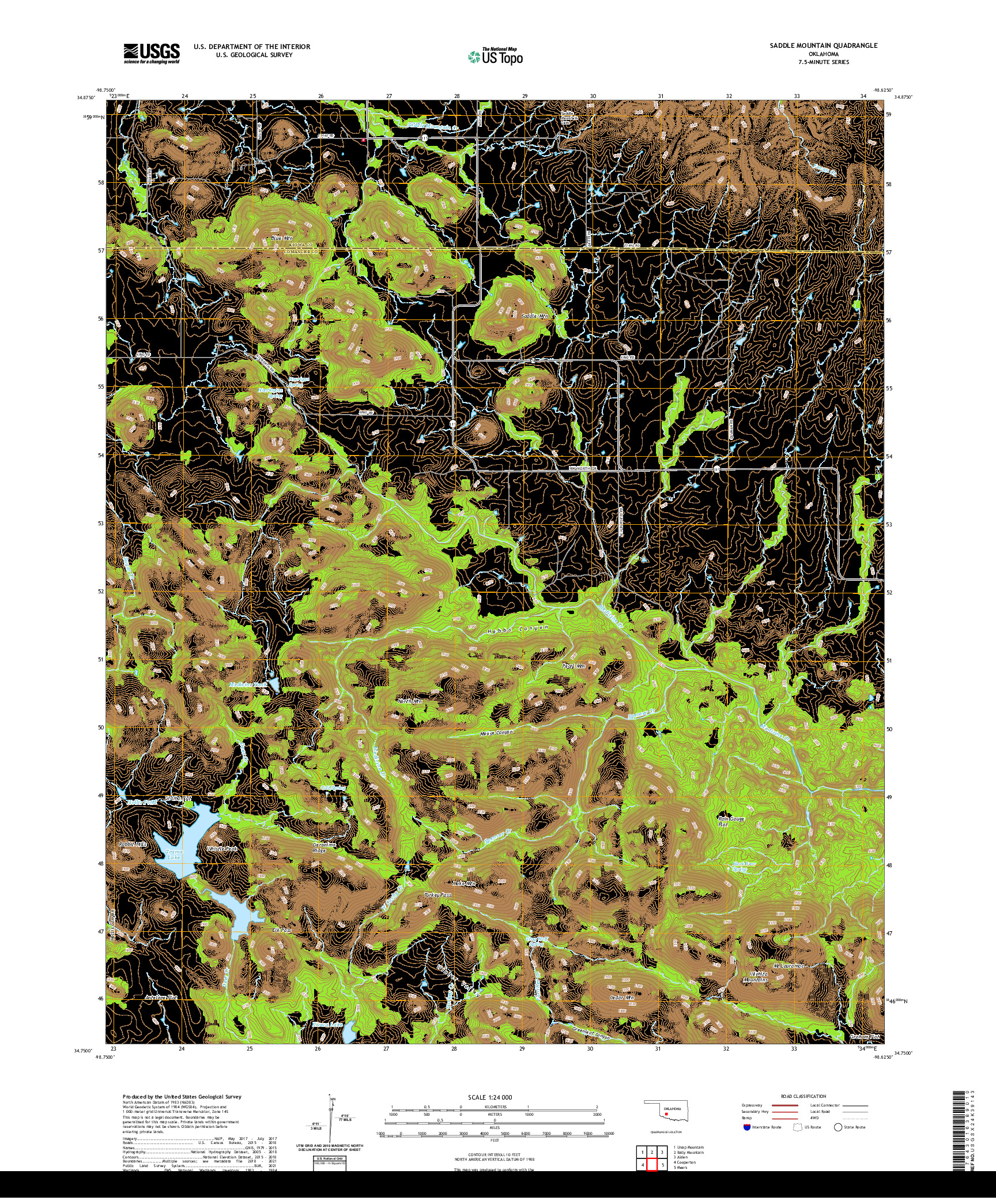 US TOPO 7.5-MINUTE MAP FOR SADDLE MOUNTAIN, OK