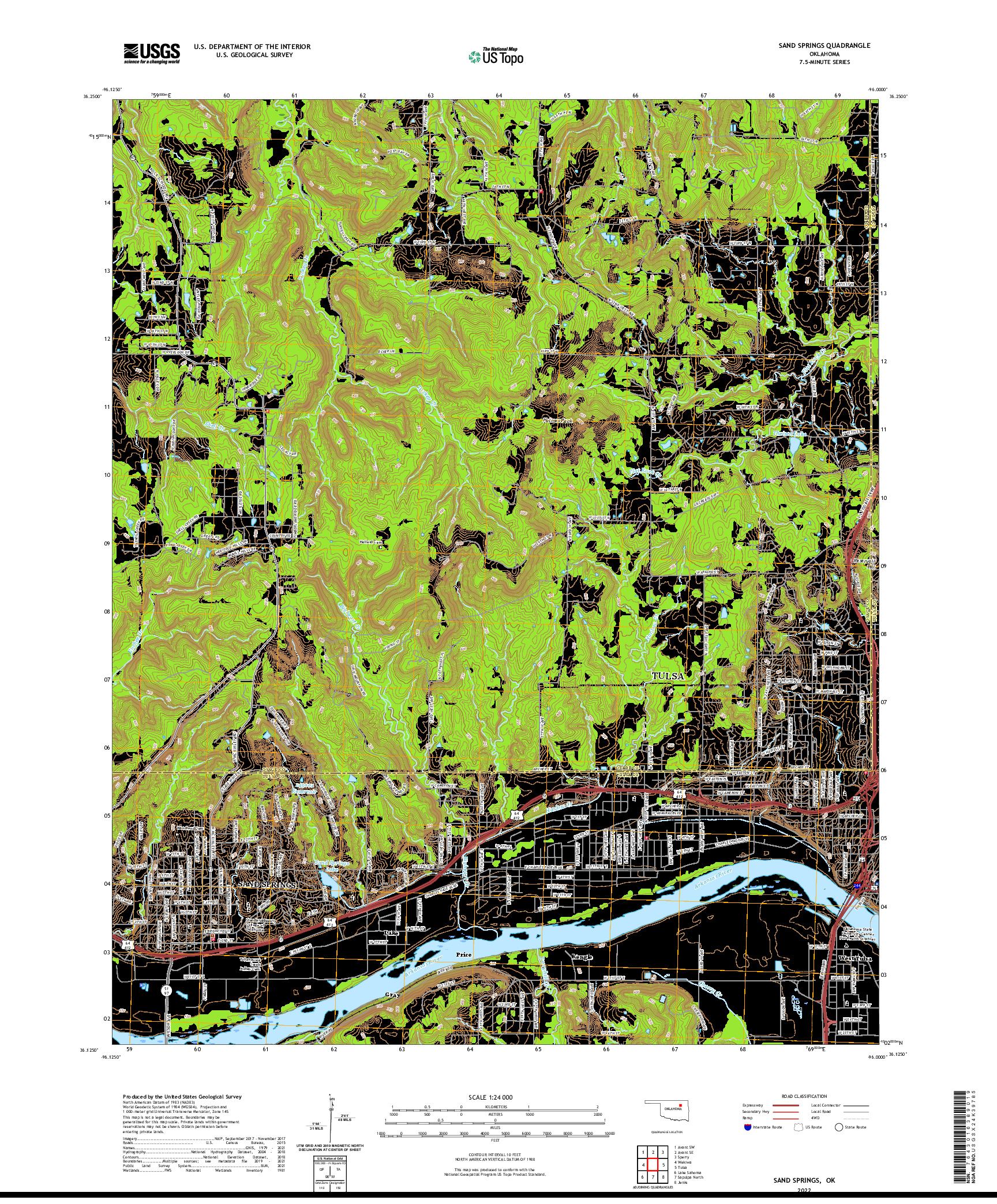 US TOPO 7.5-MINUTE MAP FOR SAND SPRINGS, OK