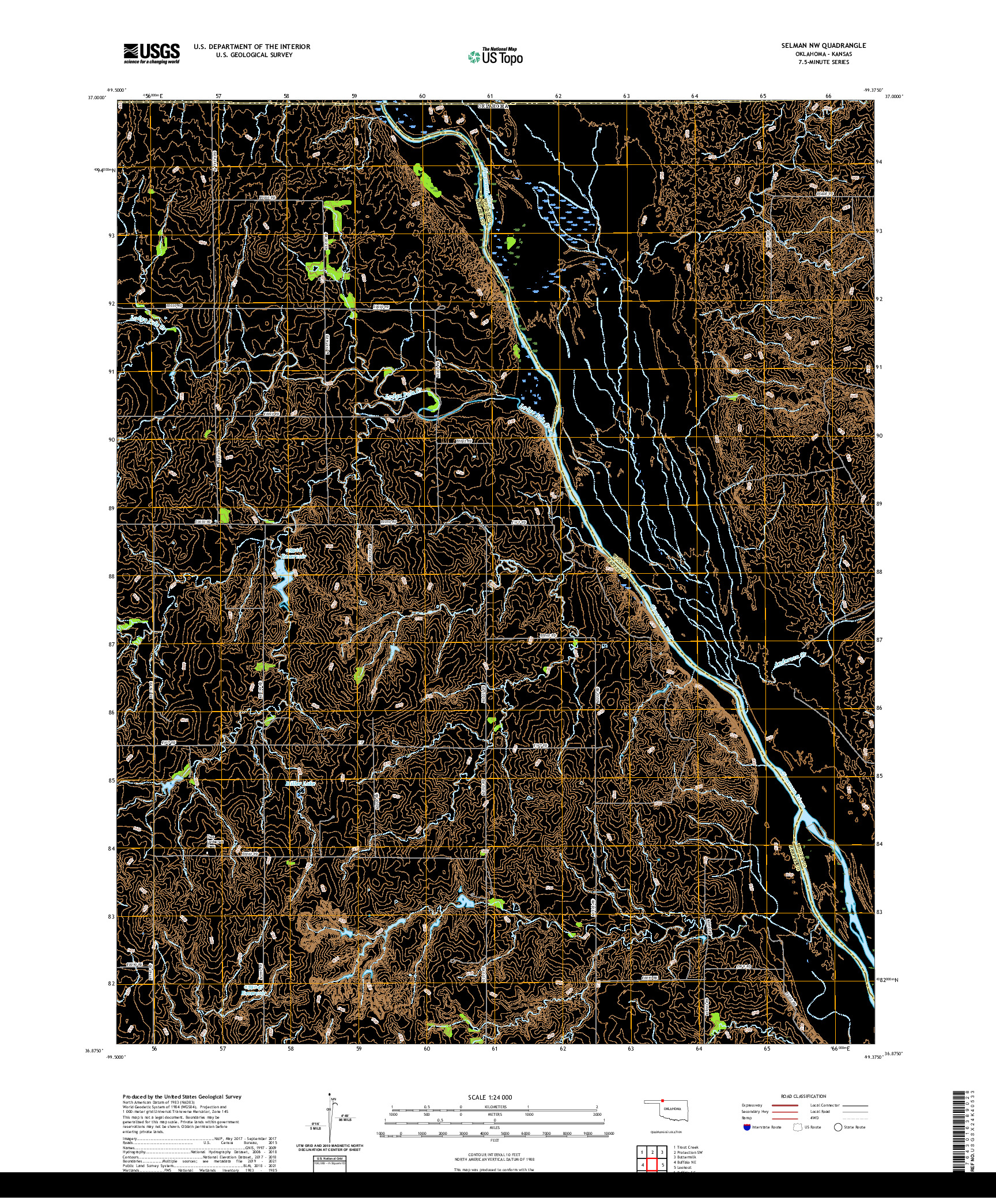 US TOPO 7.5-MINUTE MAP FOR SELMAN NW, OK,KS