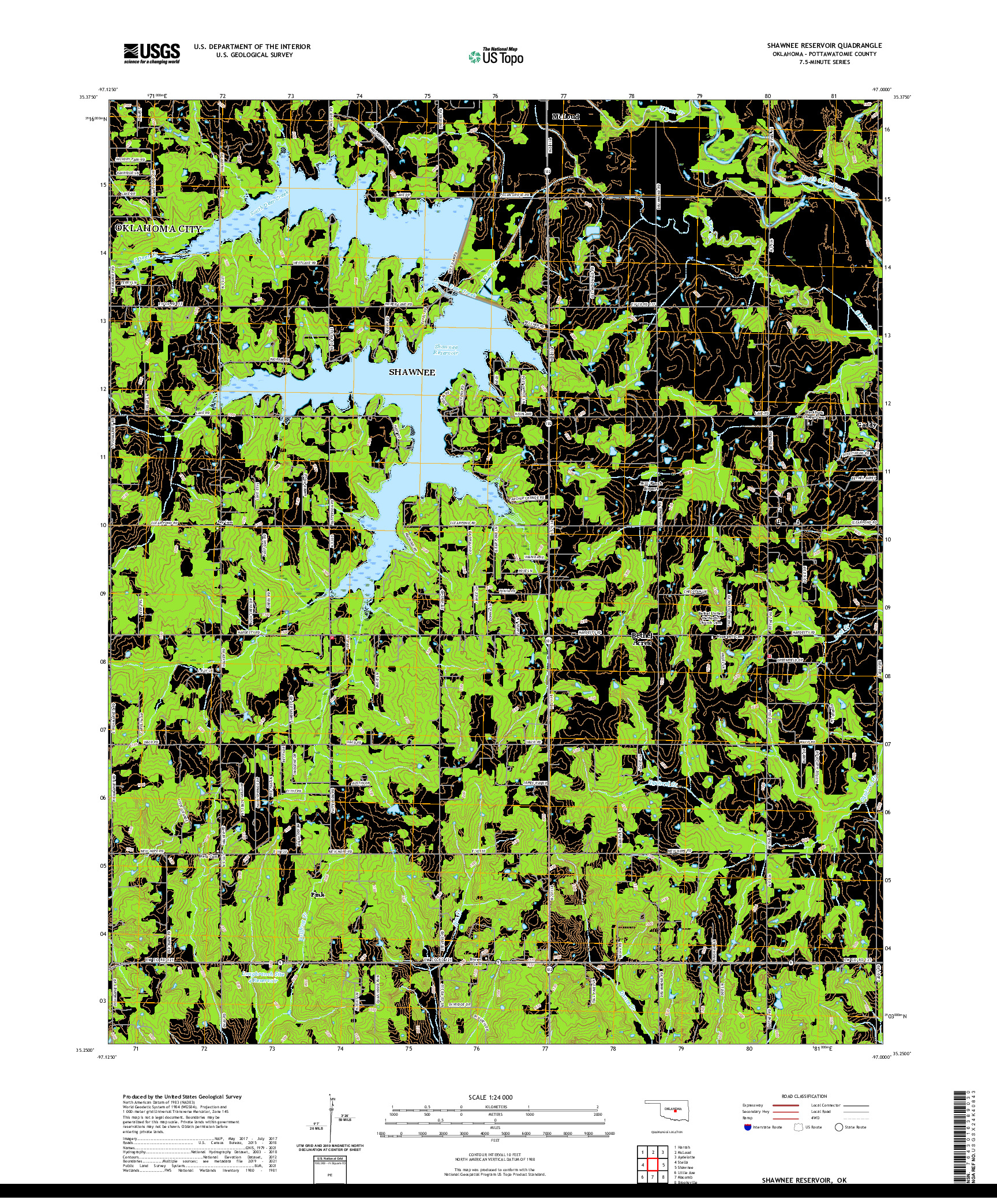 US TOPO 7.5-MINUTE MAP FOR SHAWNEE RESERVOIR, OK