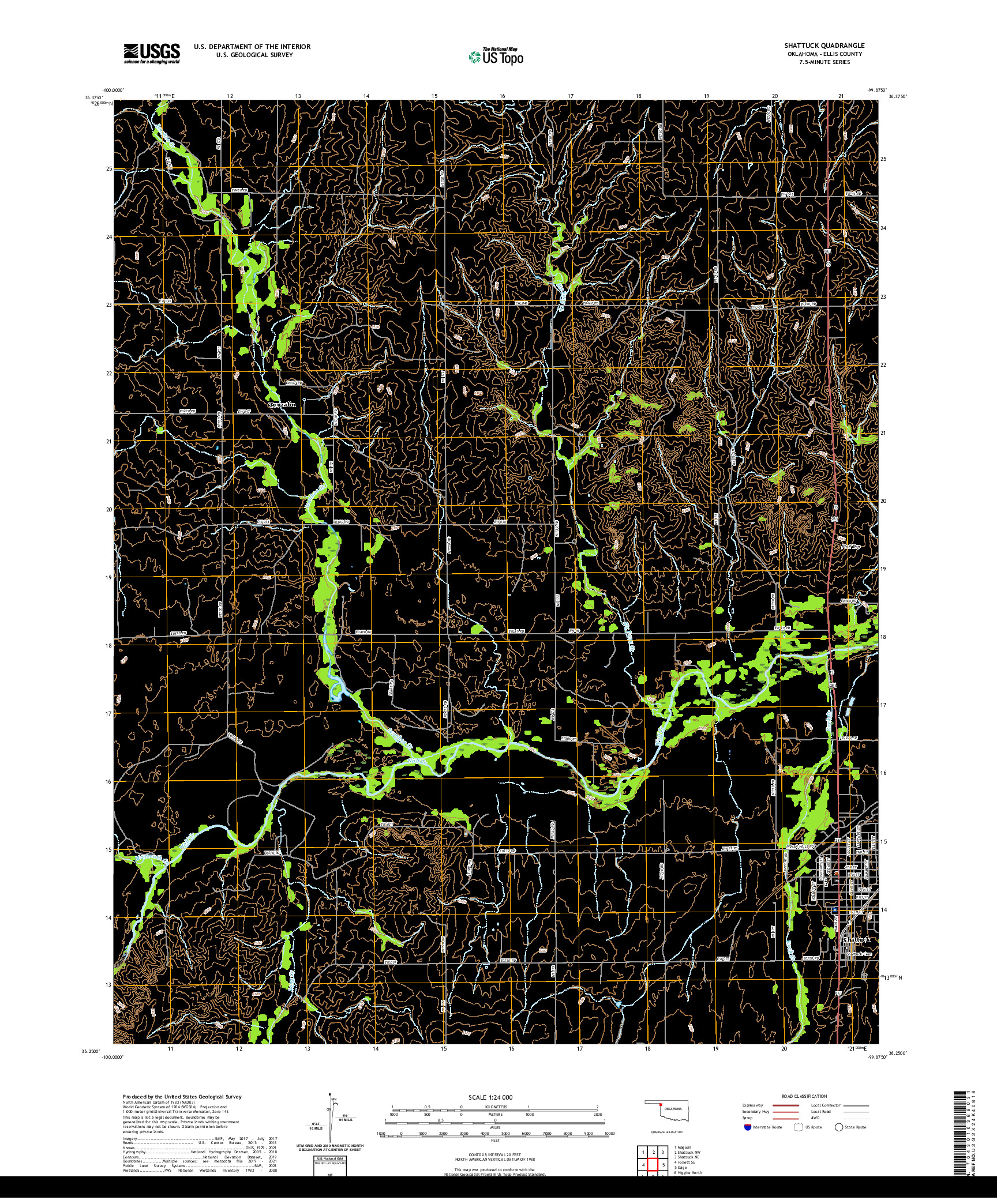 US TOPO 7.5-MINUTE MAP FOR SHATTUCK, OK