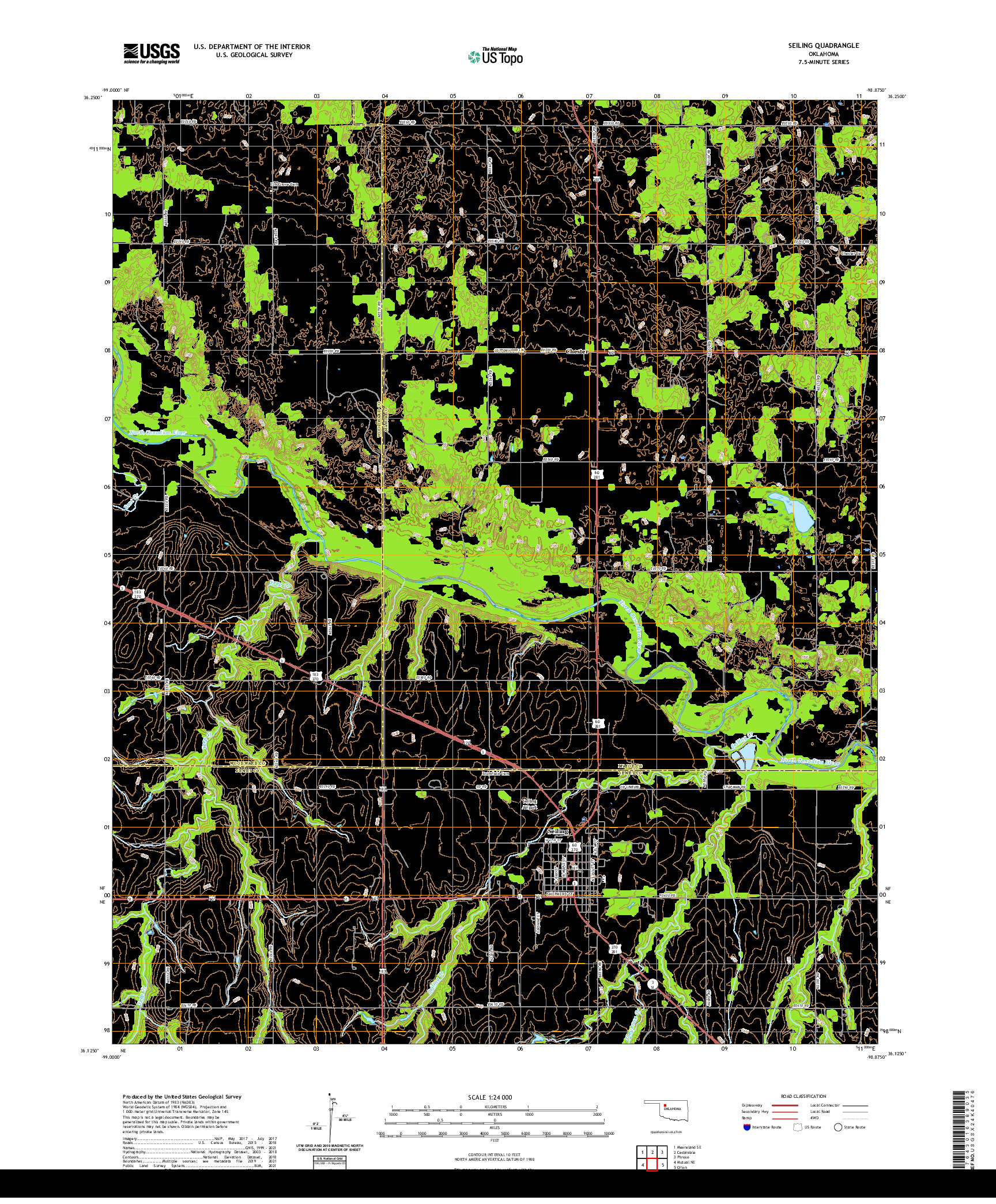 US TOPO 7.5-MINUTE MAP FOR SEILING, OK