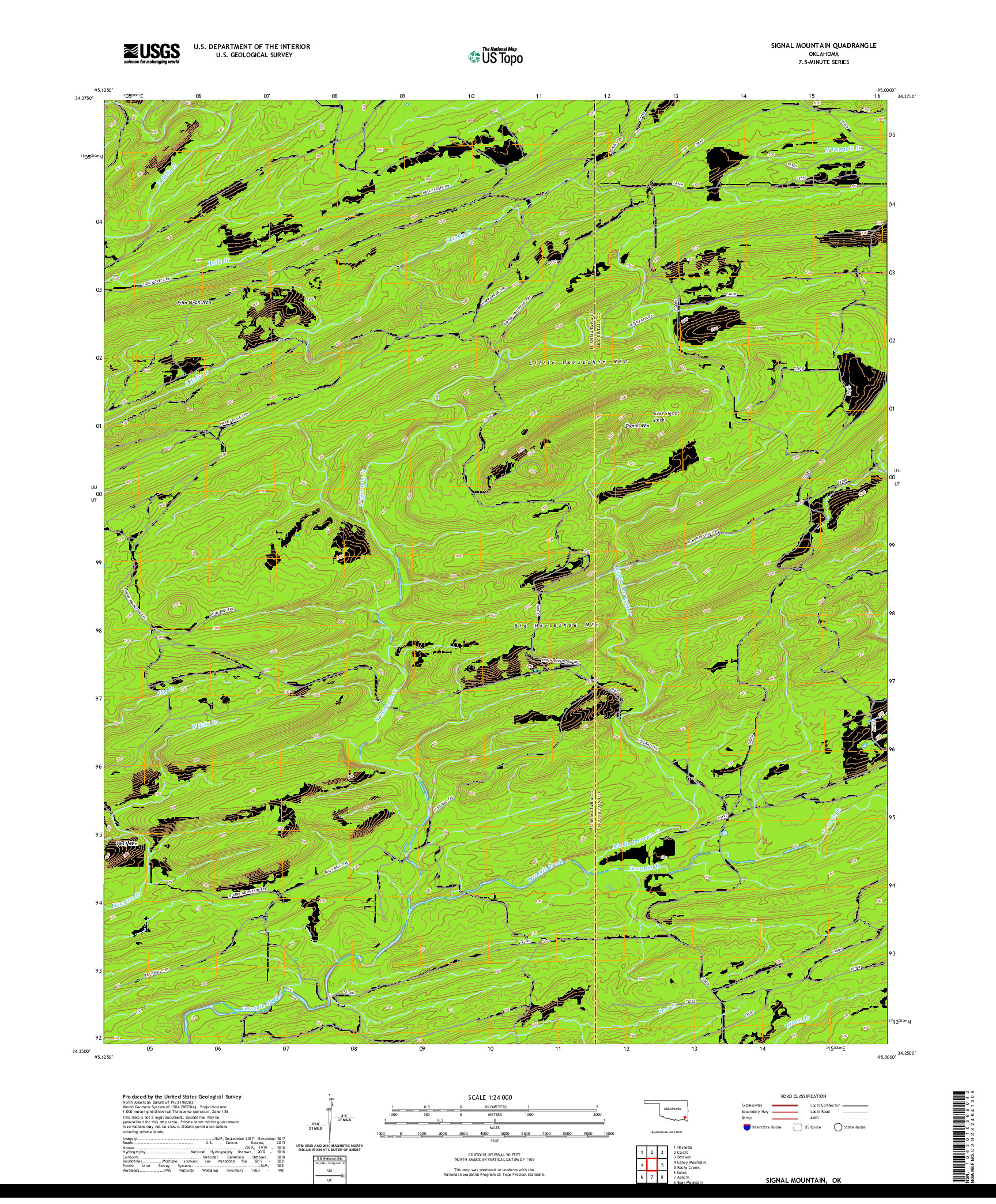 US TOPO 7.5-MINUTE MAP FOR SIGNAL MOUNTAIN, OK