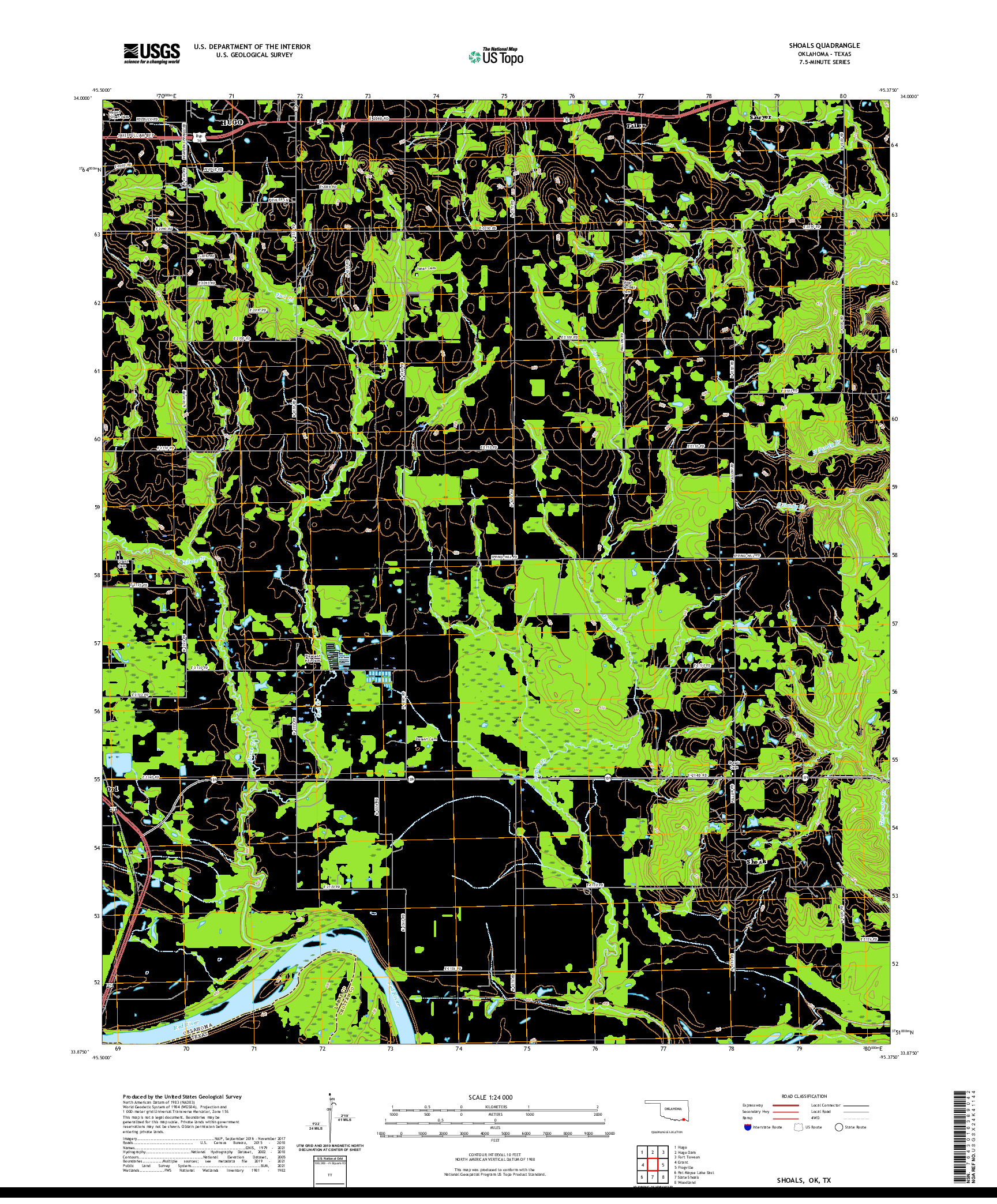 US TOPO 7.5-MINUTE MAP FOR SHOALS, OK,TX