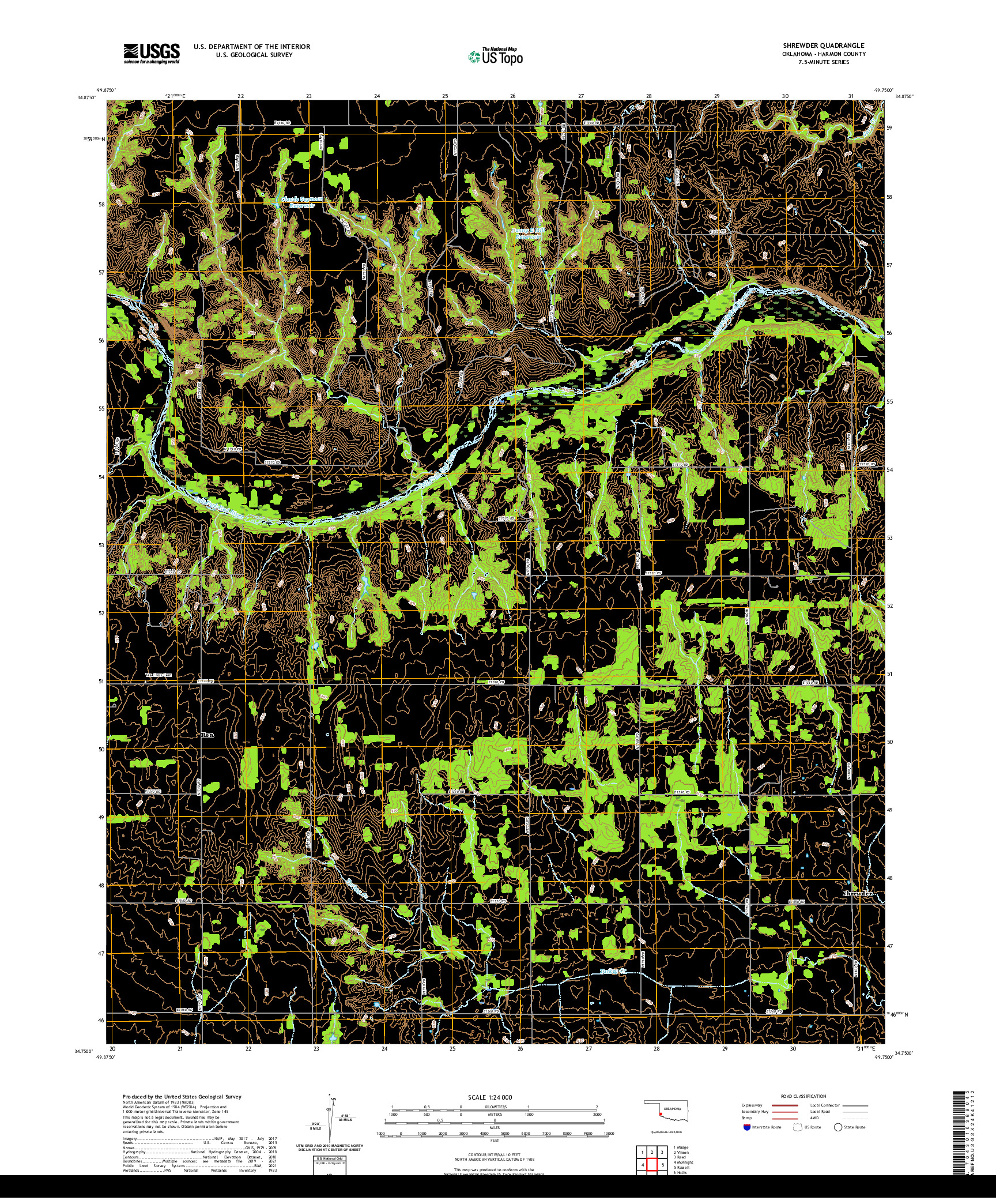 US TOPO 7.5-MINUTE MAP FOR SHREWDER, OK