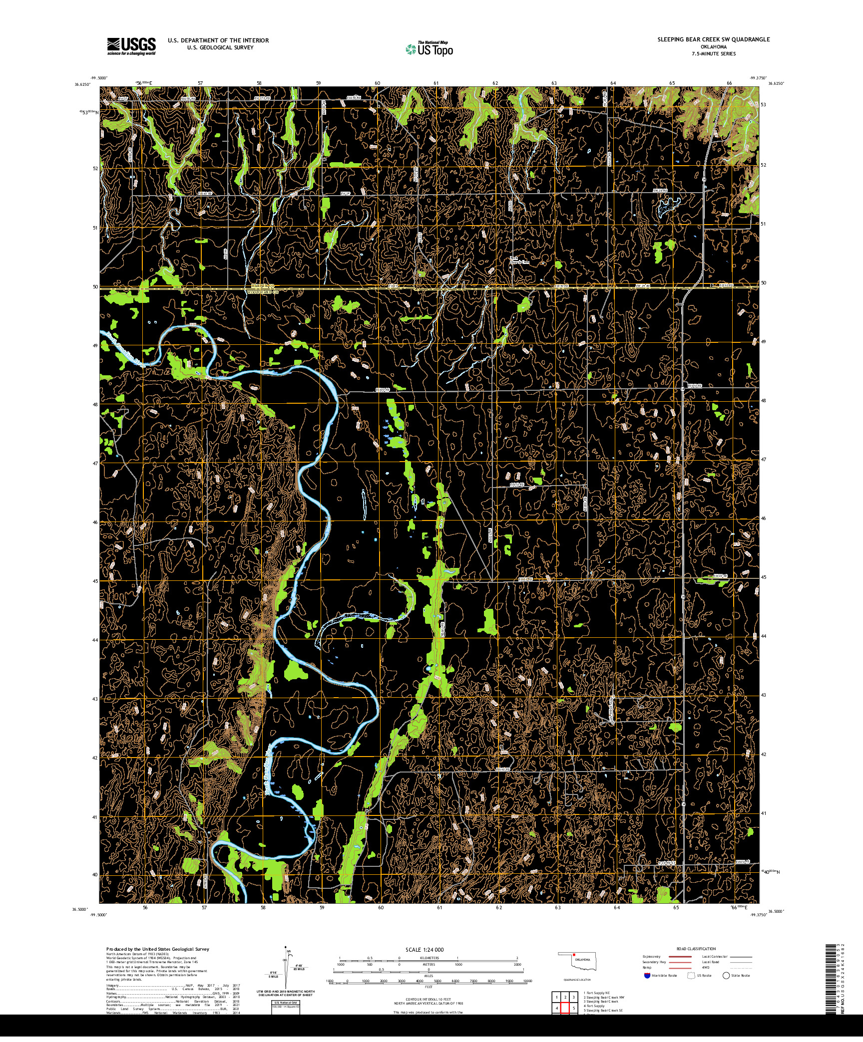 US TOPO 7.5-MINUTE MAP FOR SLEEPING BEAR CREEK SW, OK