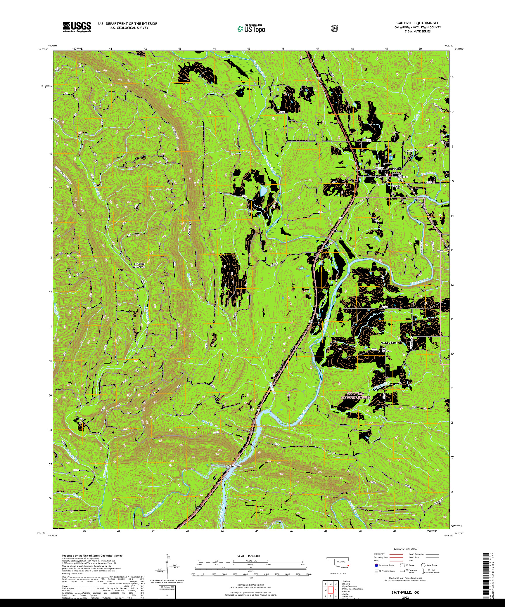 US TOPO 7.5-MINUTE MAP FOR SMITHVILLE, OK