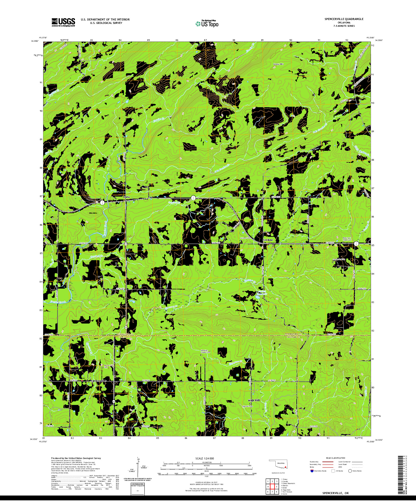 US TOPO 7.5-MINUTE MAP FOR SPENCERVILLE, OK