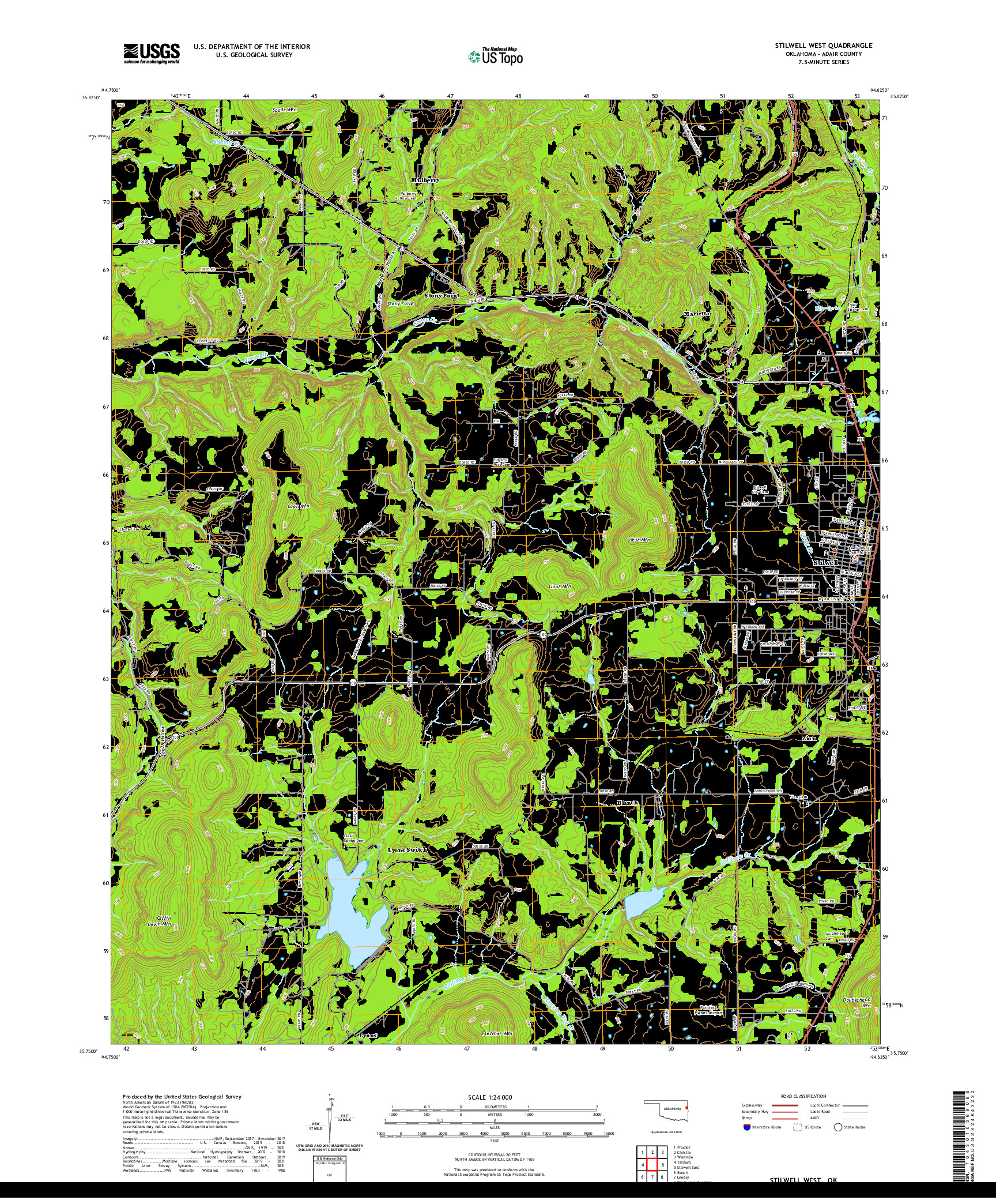 US TOPO 7.5-MINUTE MAP FOR STILWELL WEST, OK