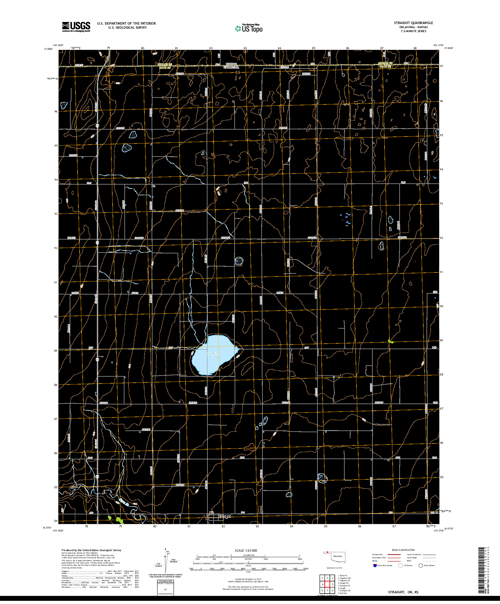 US TOPO 7.5-MINUTE MAP FOR STRAIGHT, OK,KS