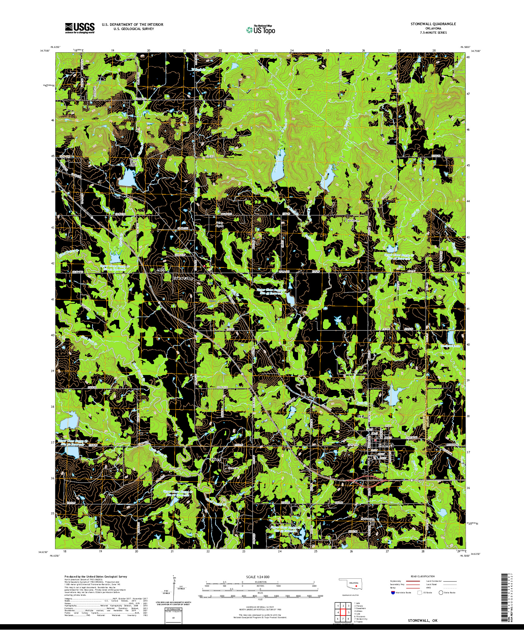 US TOPO 7.5-MINUTE MAP FOR STONEWALL, OK