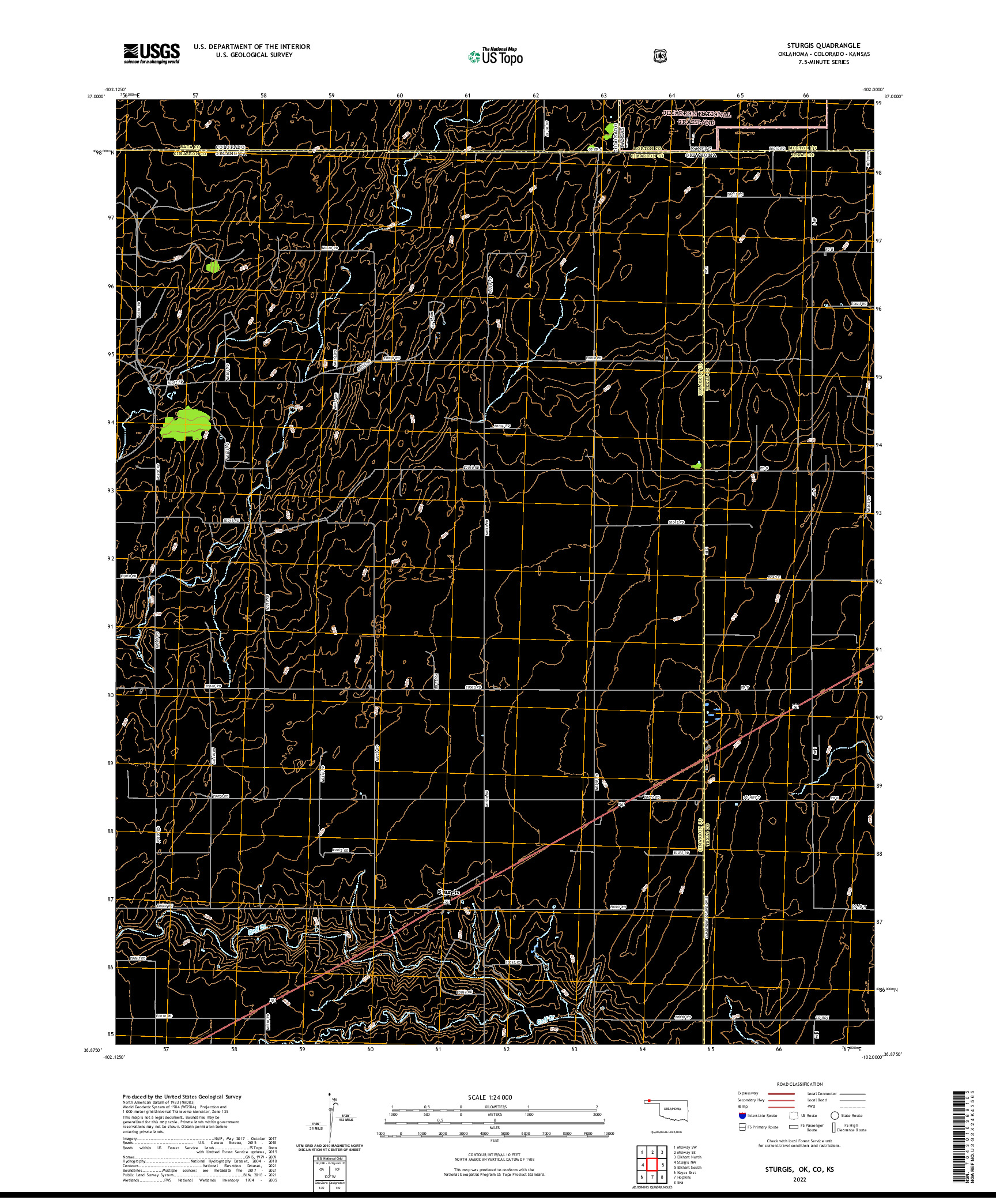 US TOPO 7.5-MINUTE MAP FOR STURGIS, OK,CO,KS