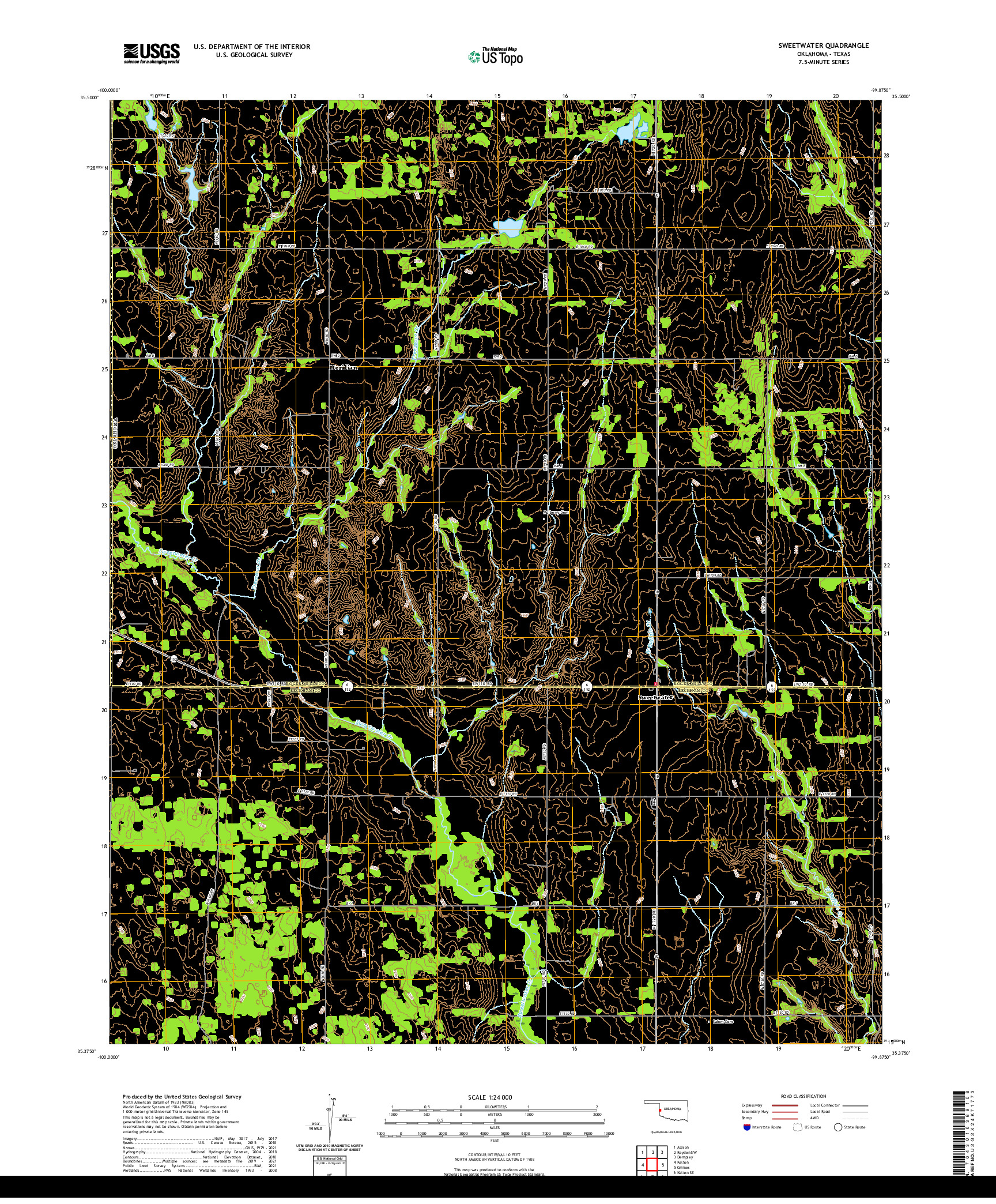 US TOPO 7.5-MINUTE MAP FOR SWEETWATER, OK,TX